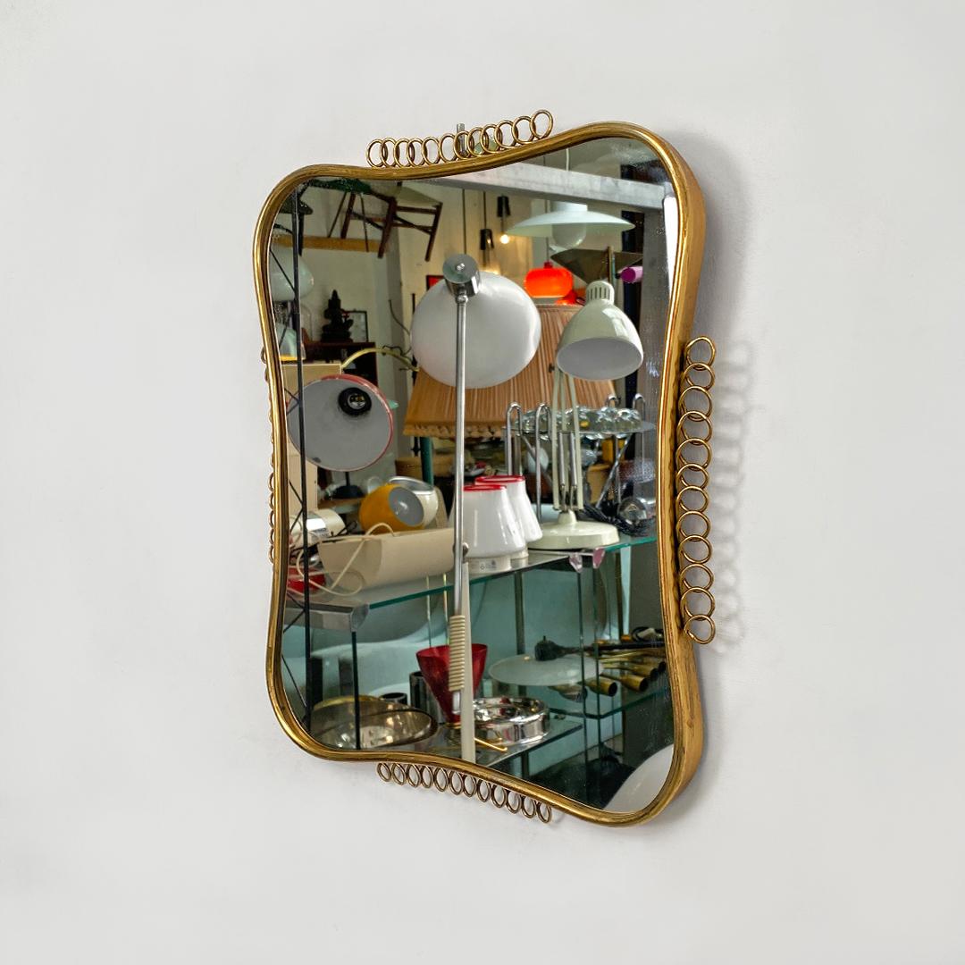 Mid-20th Century Italian Mid-Century Modern Small Brass Mirror with Friezes, 1950s