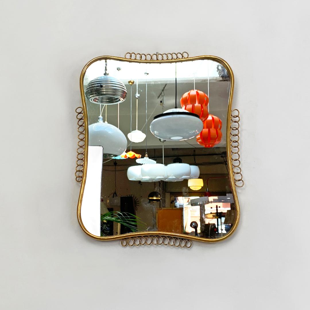 Italian Mid-Century Modern Small Brass Mirror with Friezes, 1950s 1