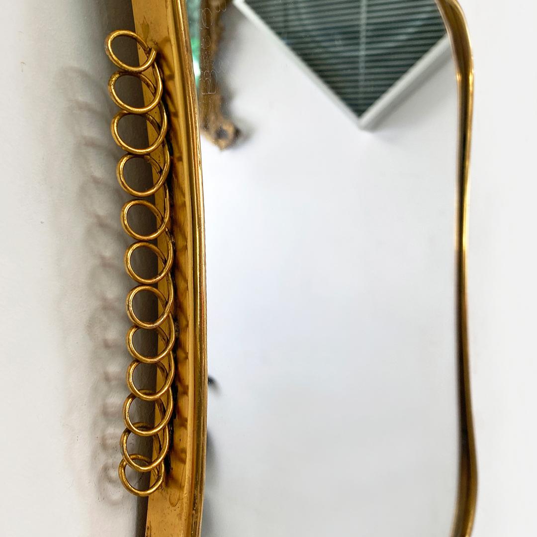 Italian Mid-Century Modern Small Brass Mirror with Friezes, 1950s 3