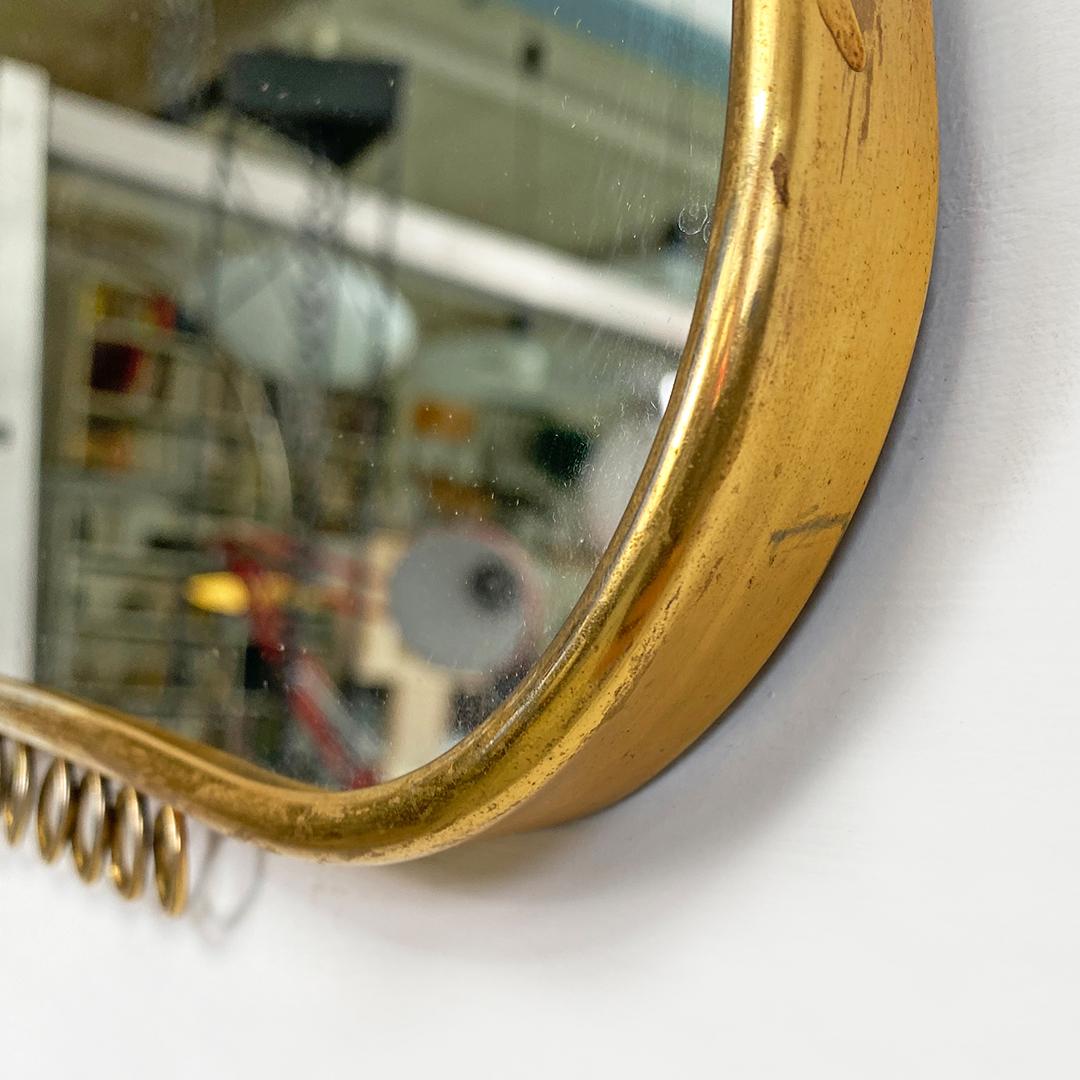 Italian Mid-Century Modern Small Brass Mirror with Friezes, 1950s 4