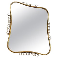 Italian Mid-Century Modern Small Brass Mirror with Friezes, 1950s
