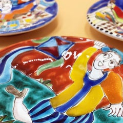 Italian Mid-Century Modern Small Colorful Plates by De Simone Ceramics , 1980s