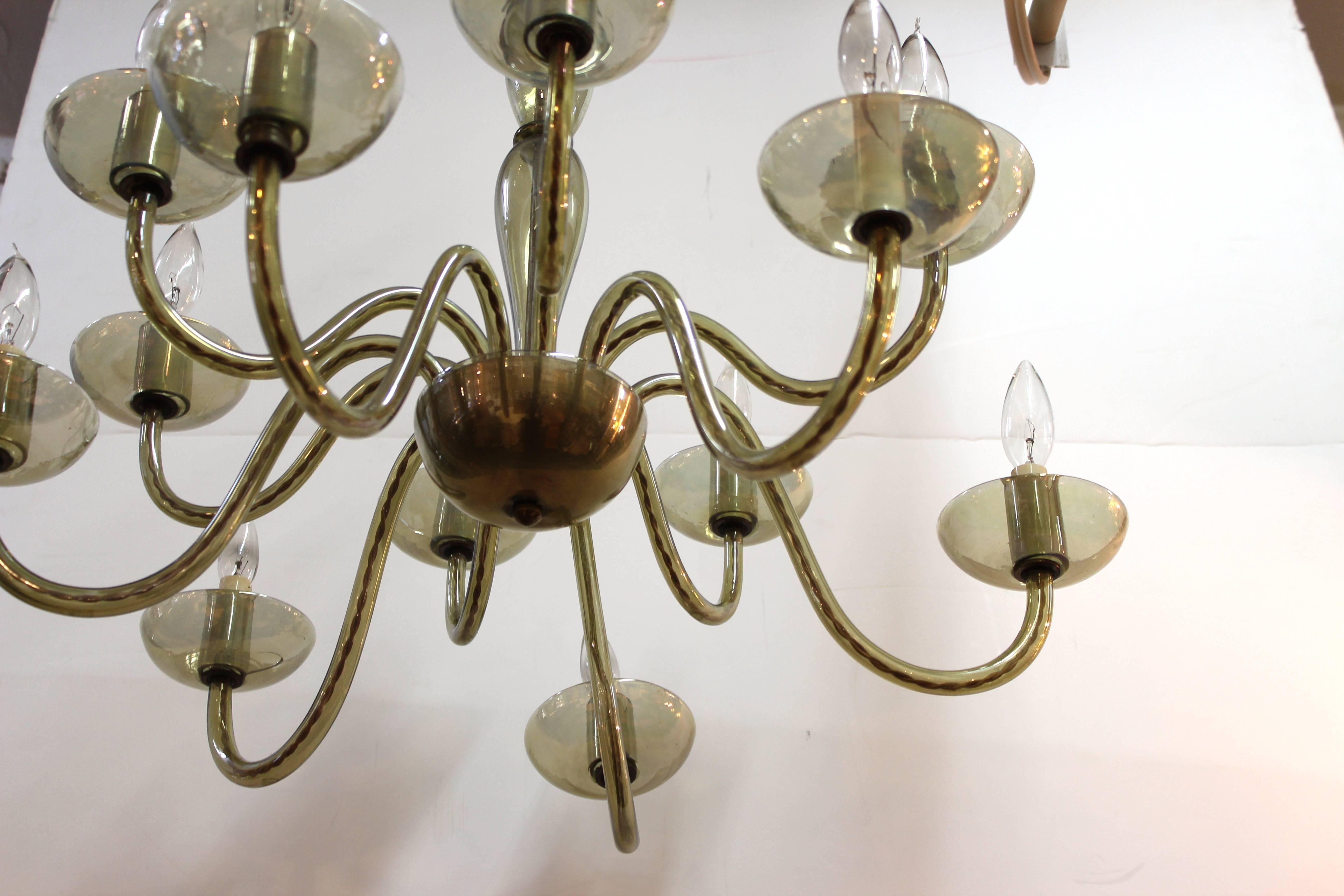Italian Mid-Century Modern Smoked Glass Chandelier In Good Condition In New York, NY