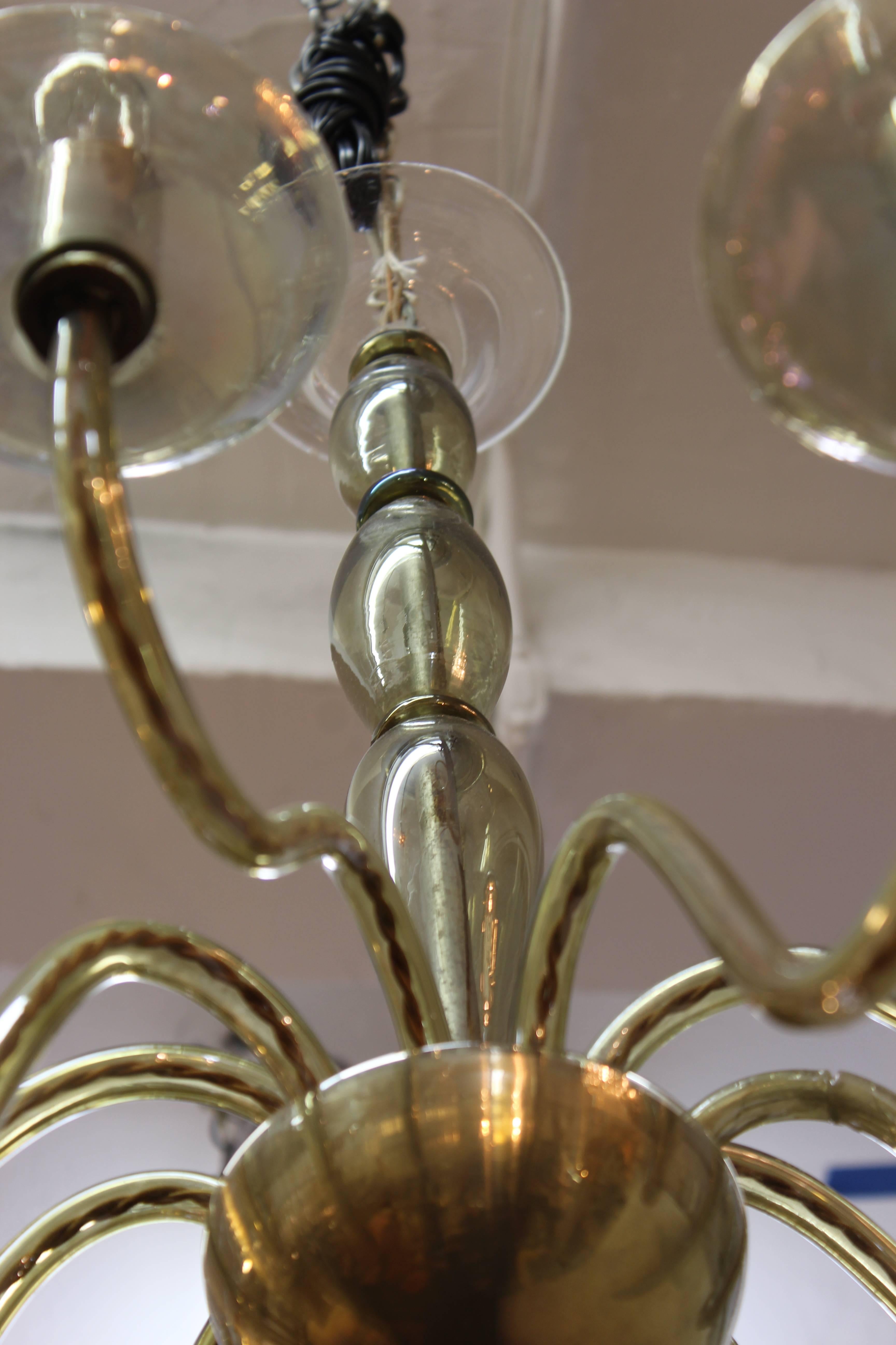 Italian Mid-Century Modern Smoked Glass Chandelier 4