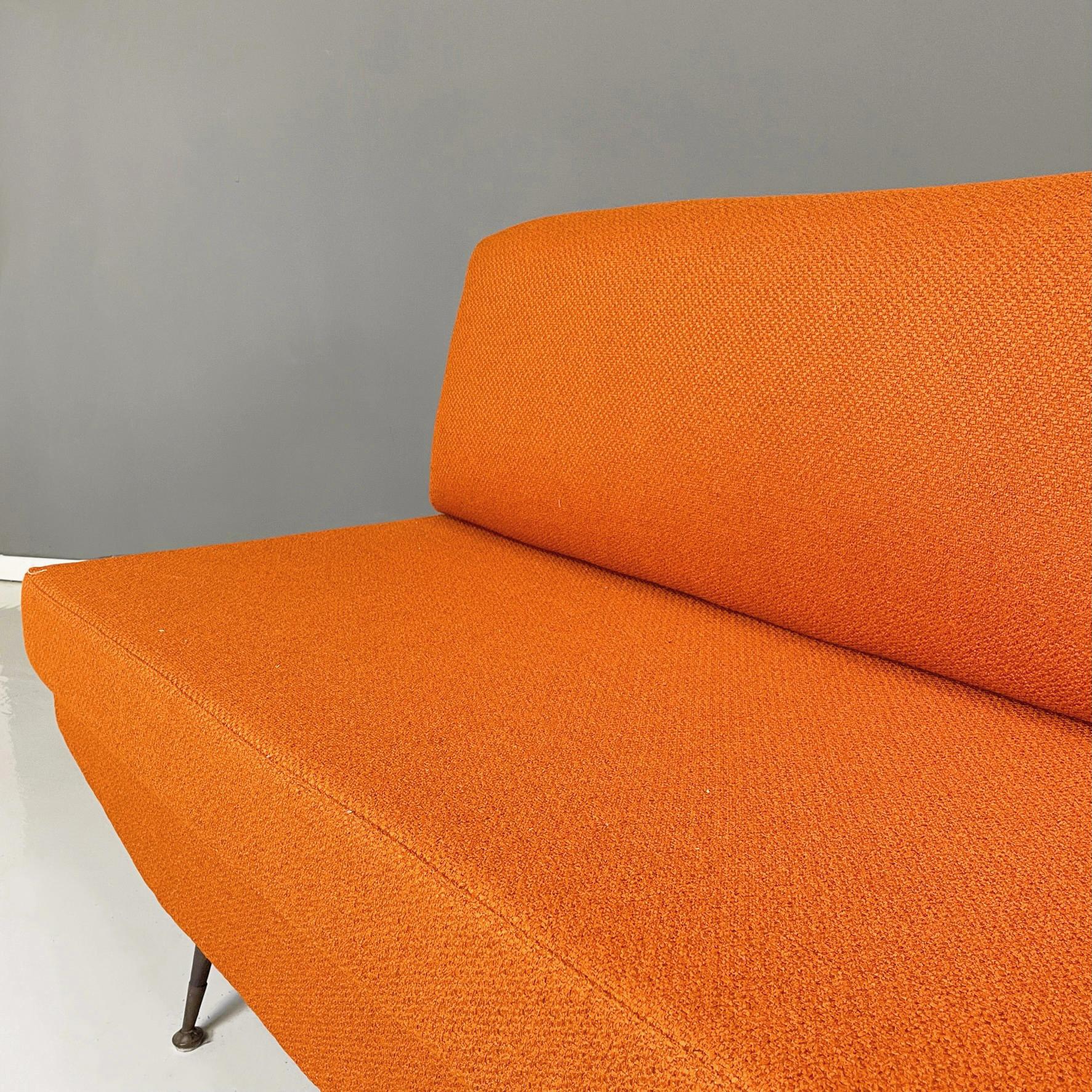 Italian Mid-Century Modern Sofa and Bed in orange Fabric and Black Metal, 1960s 6