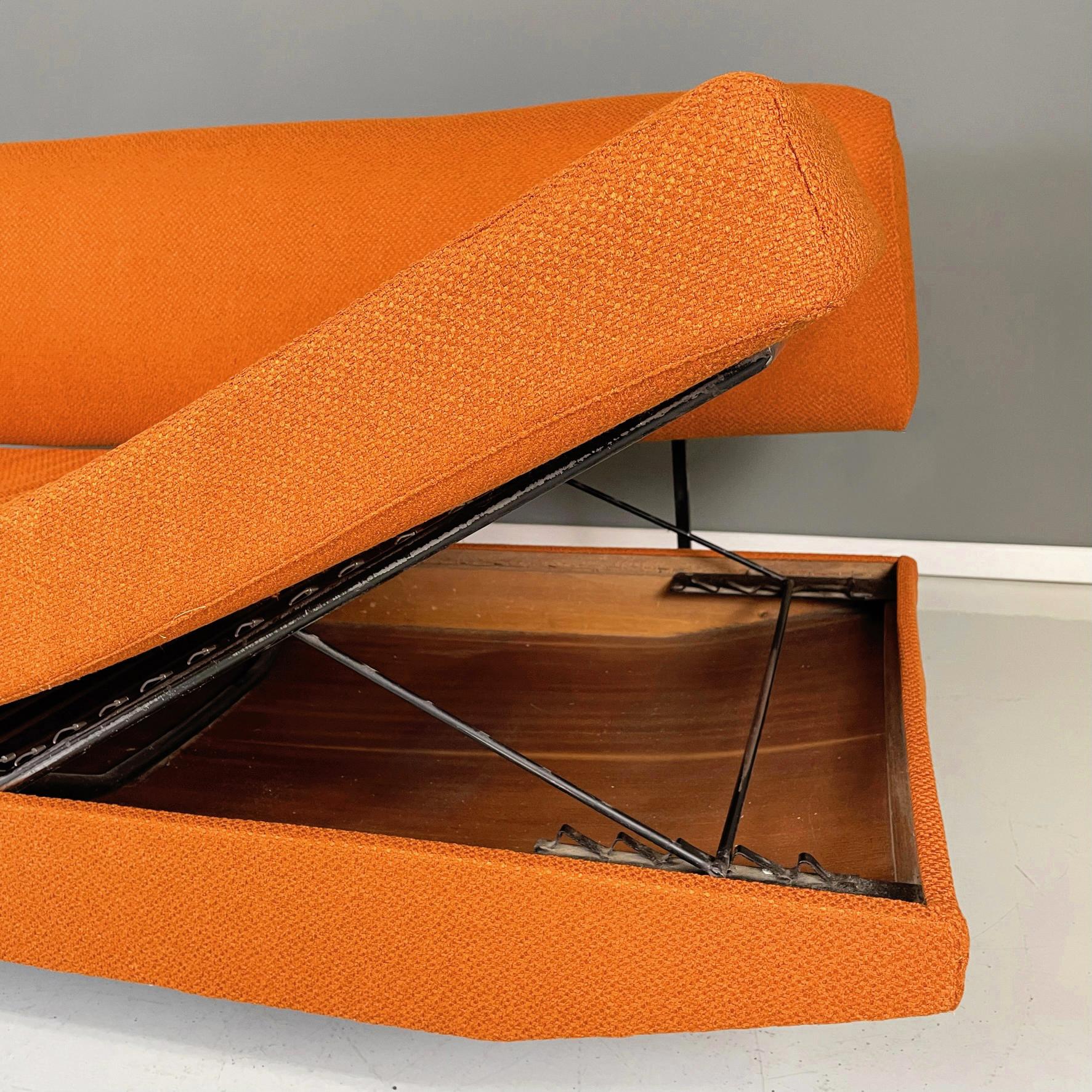 Italian Mid-Century Modern Sofa and Bed in orange Fabric and Black Metal, 1960s 7