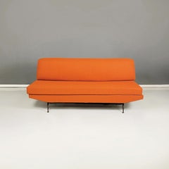 Italian Mid-Century Modern Sofa and Bed in orange Fabric and Black Metal, 1960s