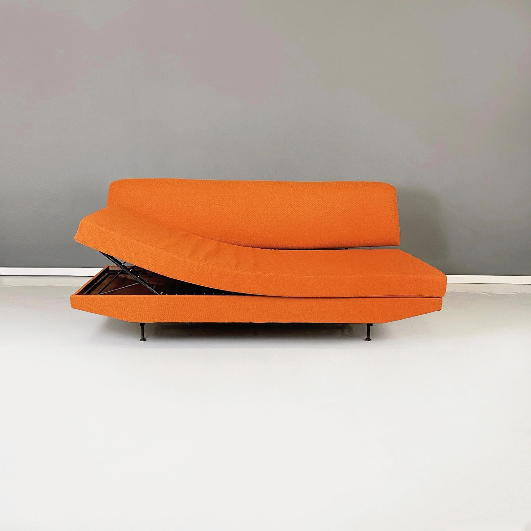 Mid-20th Century Italian Mid-Century Modern Sofa and Bed in orange Fabric and Black Metal, 1960s