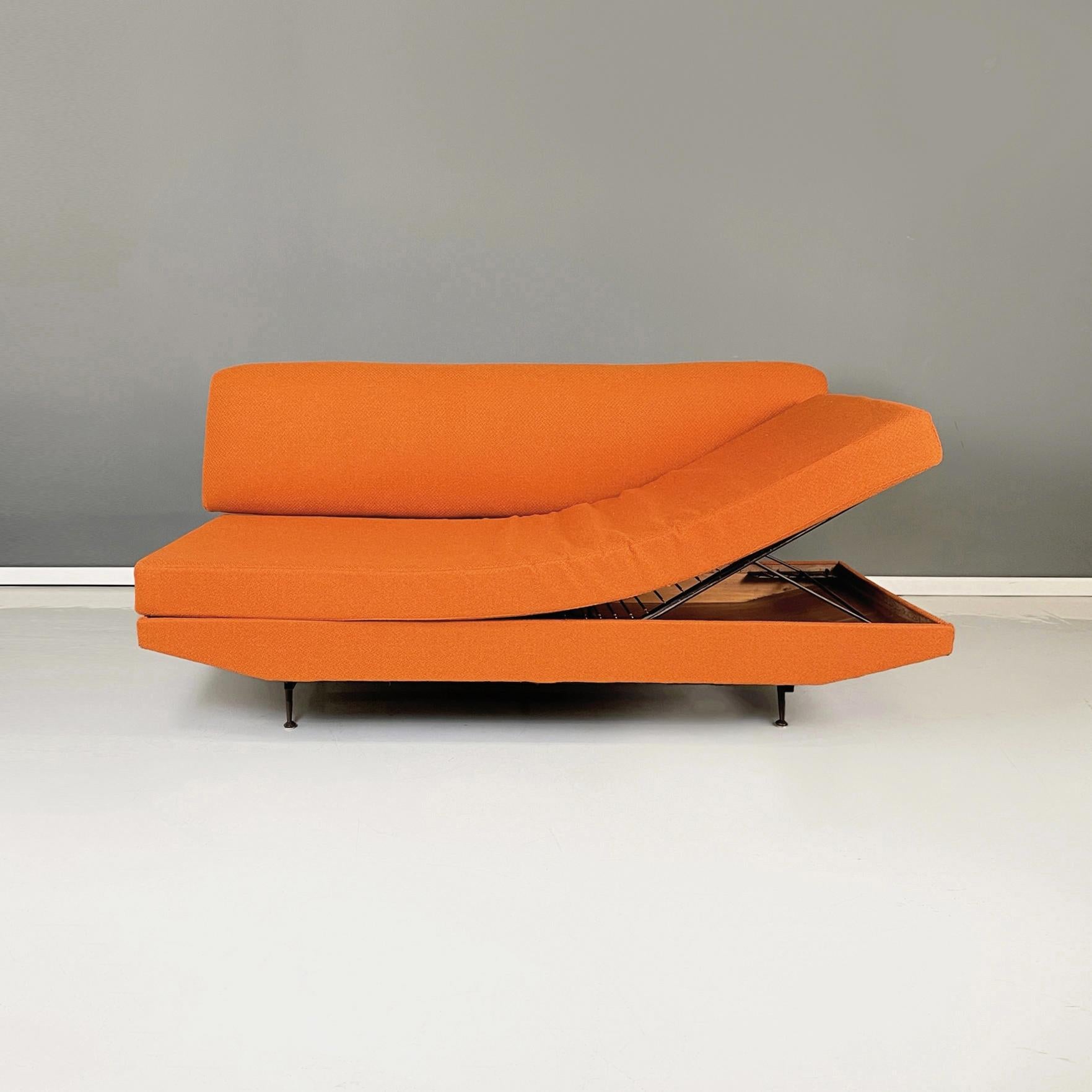 Italian Mid-Century Modern Sofa and Bed in orange Fabric and Black Metal, 1960s 1