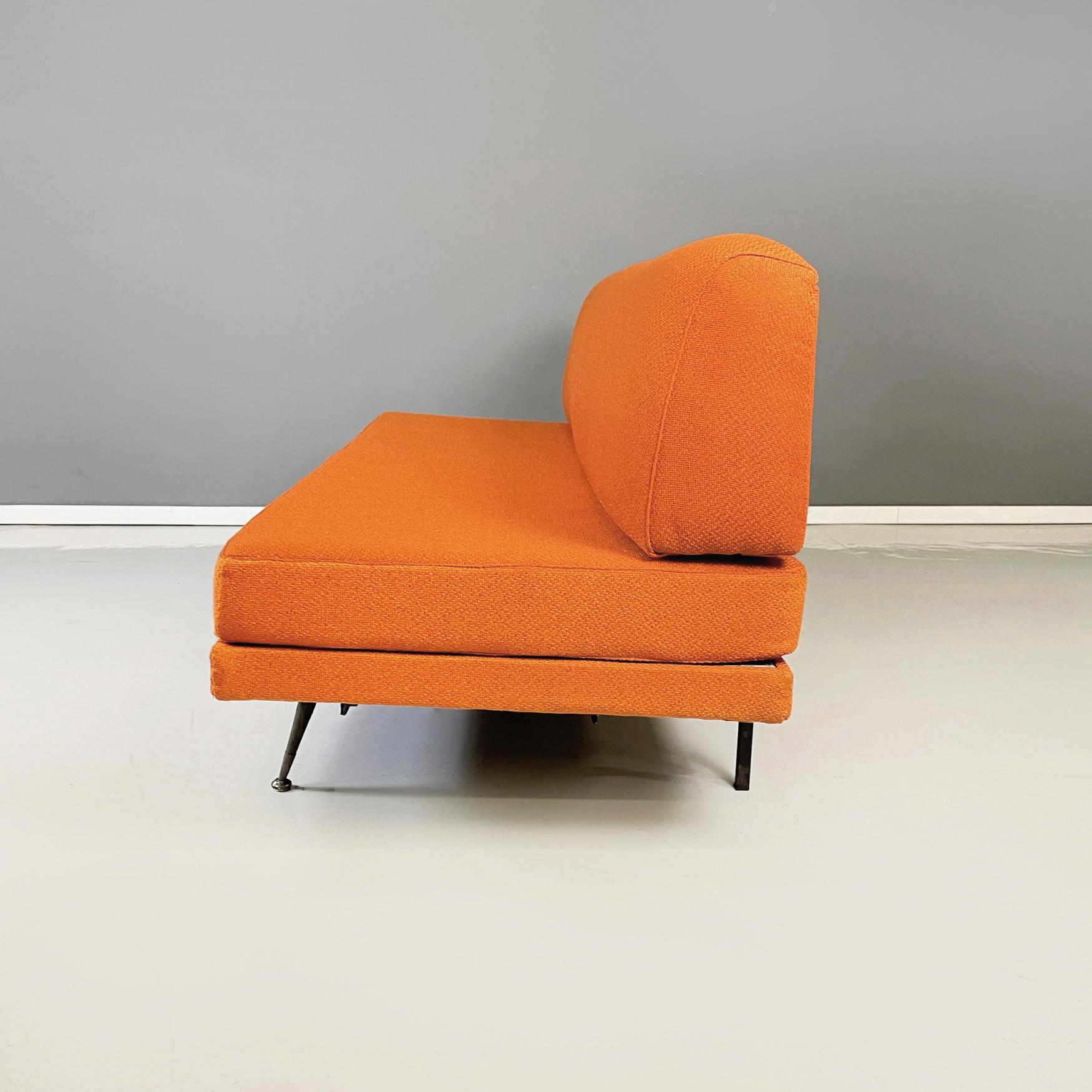 Italian Mid-Century Modern Sofa and Bed in orange Fabric and Black Metal, 1960s 2