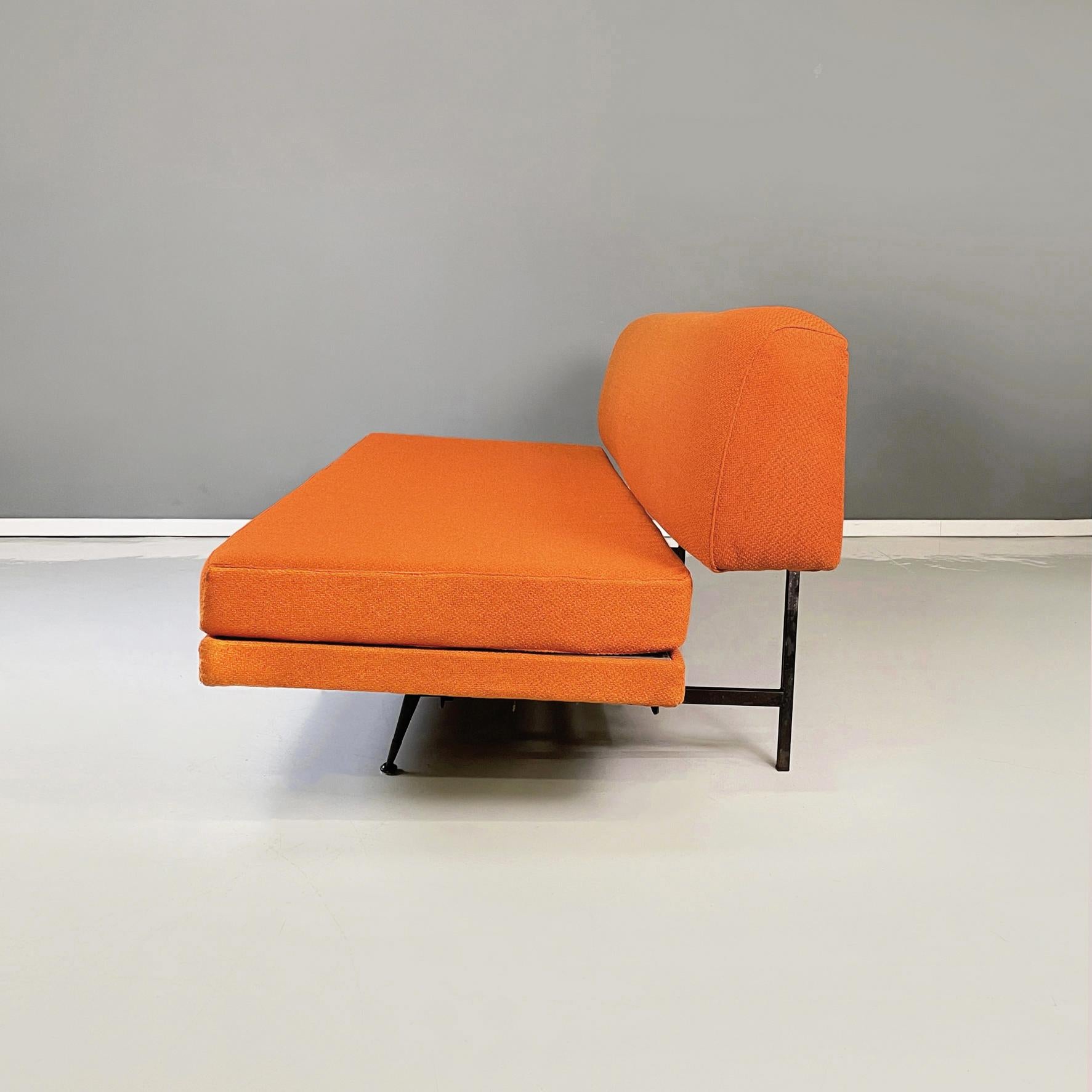Italian Mid-Century Modern Sofa and Bed in orange Fabric and Black Metal, 1960s 3