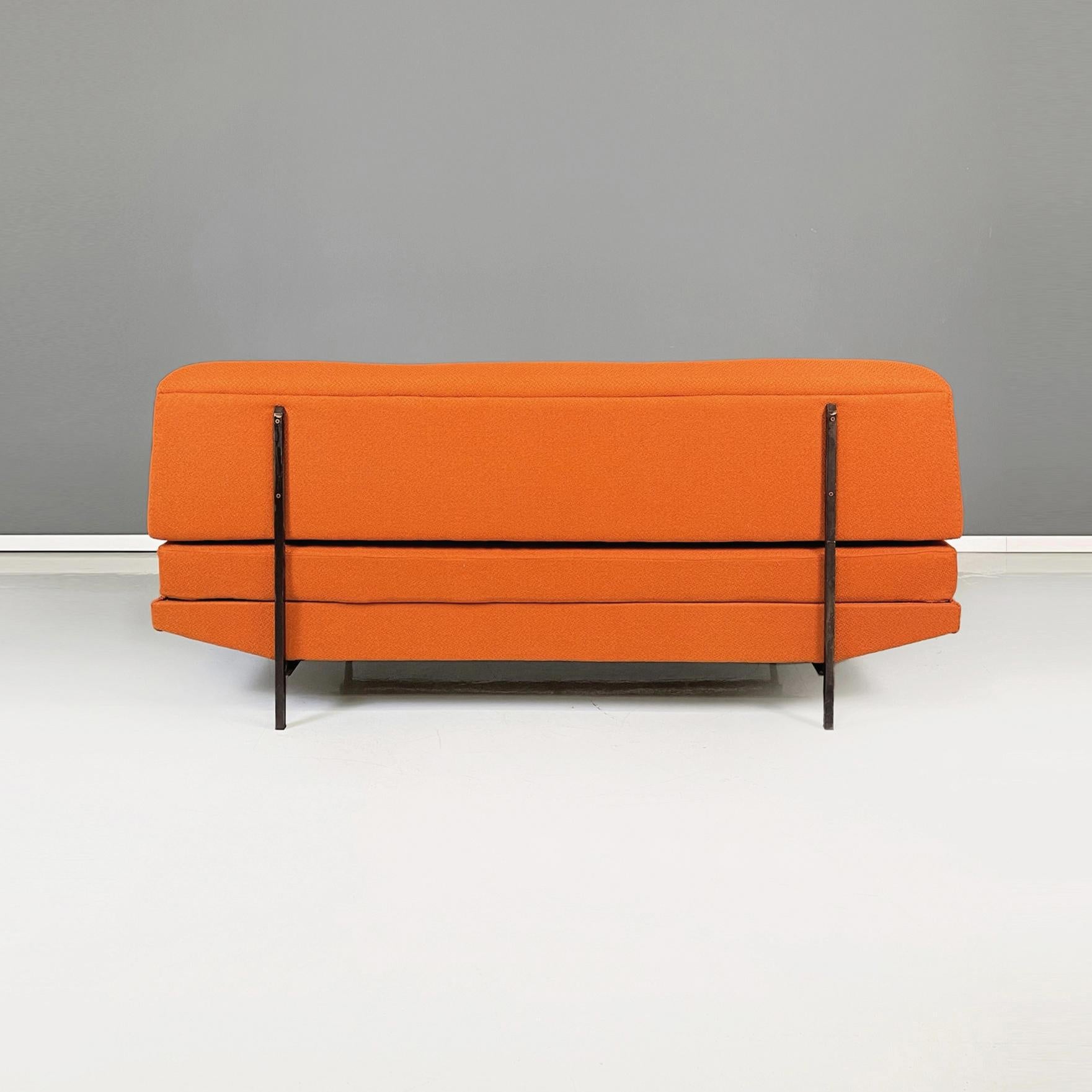 Italian Mid-Century Modern Sofa and Bed in orange Fabric and Black Metal, 1960s 4