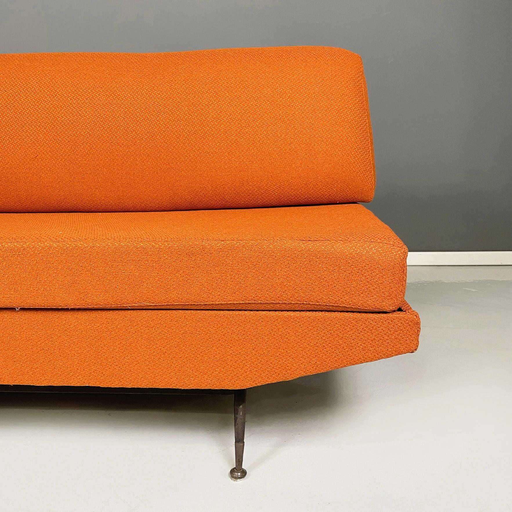 Italian Mid-Century Modern Sofa and Bed in orange Fabric and Black Metal, 1960s 5