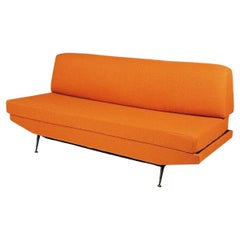 Italian Mid-Century Modern Sofa and Bed in orange Fabric and Black Metal, 1960s
