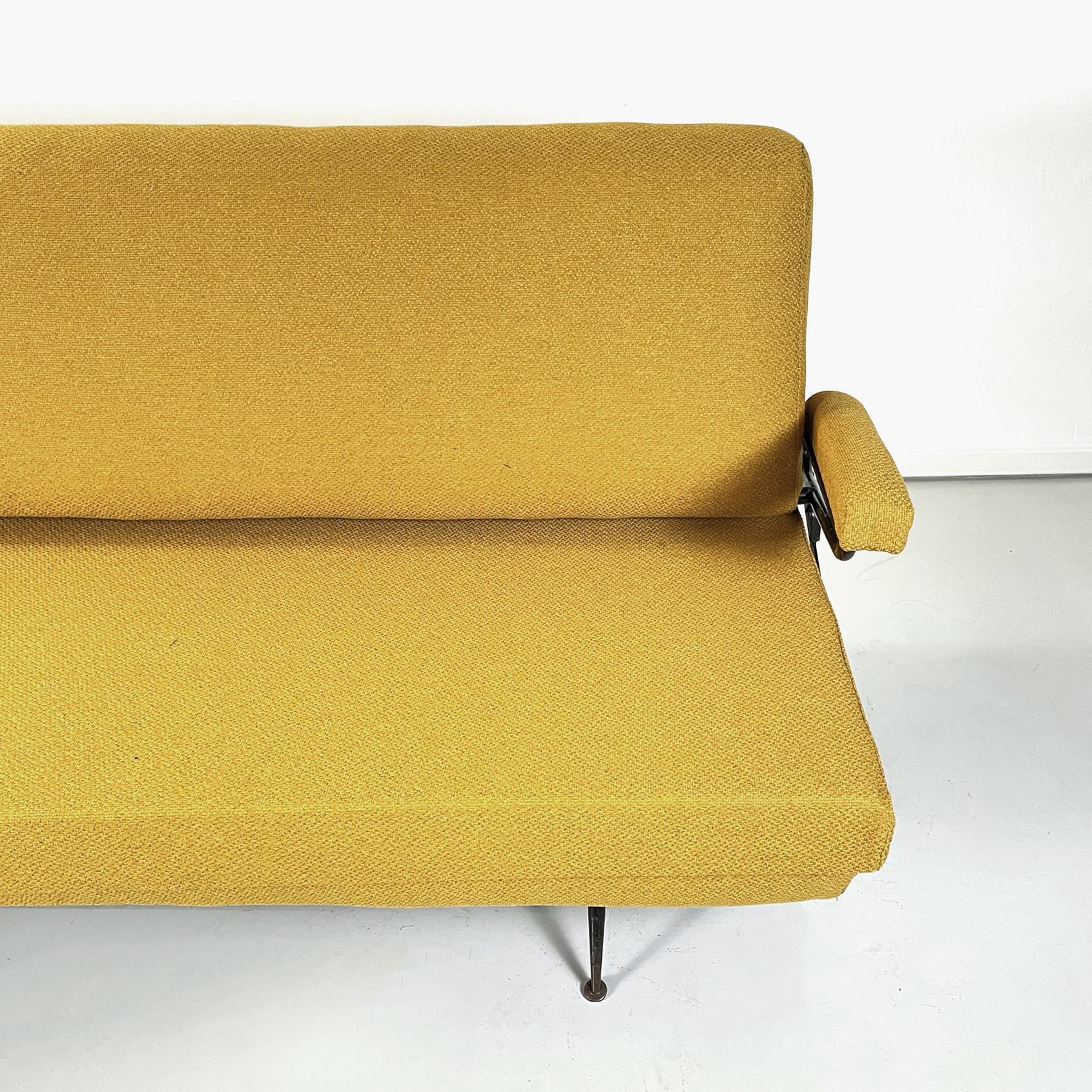 Italian Mid-Century Modern Sofa and Bed in Yellow Fabric and Black Metal, 1960s 6