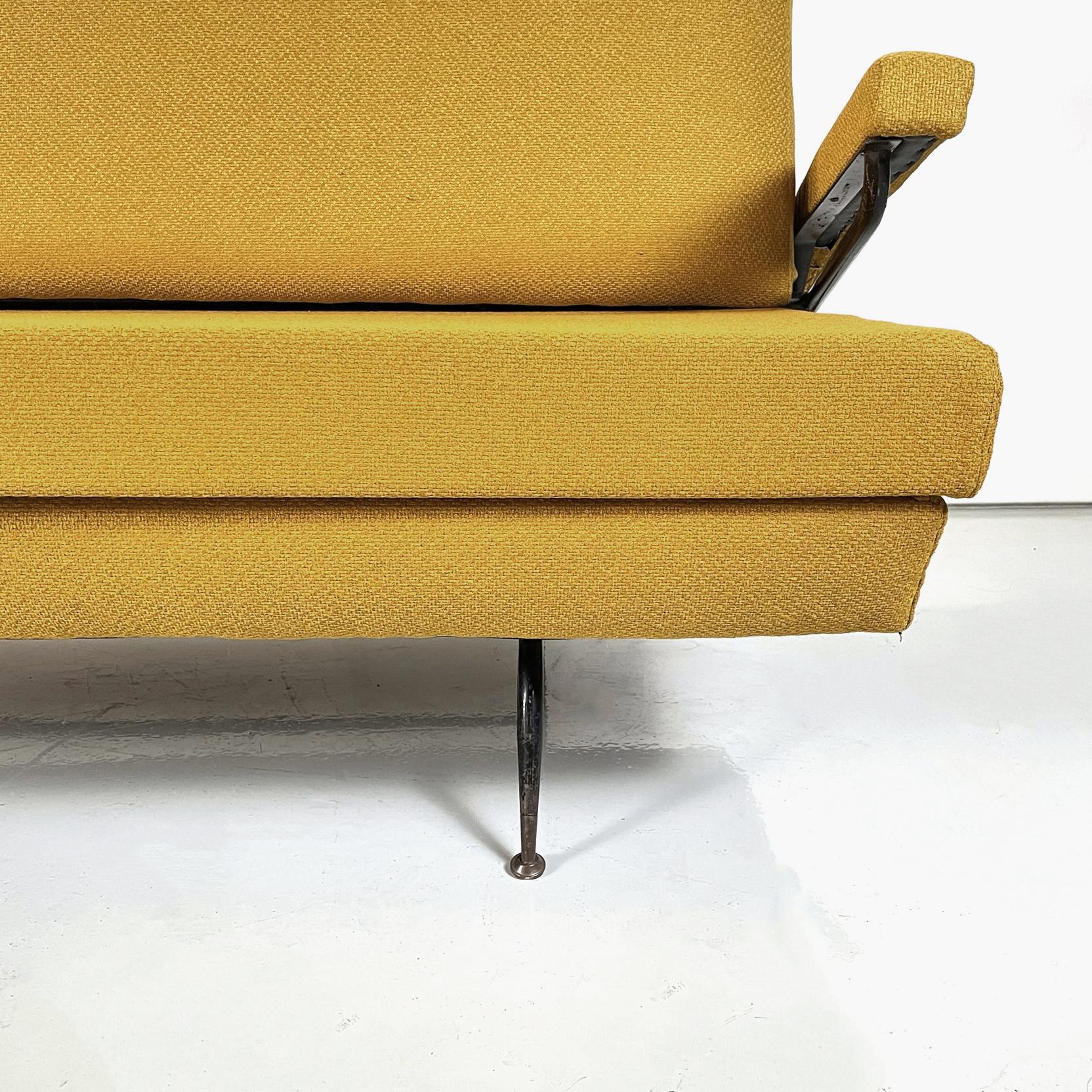 Italian Mid-Century Modern Sofa and Bed in Yellow Fabric and Black Metal, 1960s 8