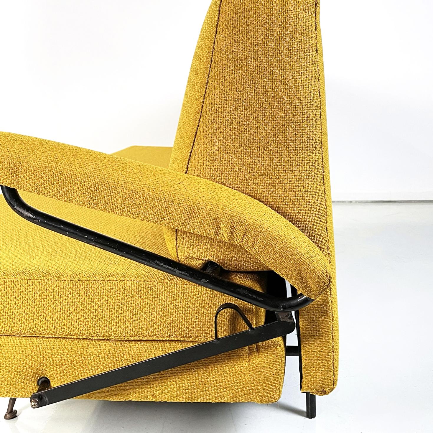 Italian Mid-Century Modern Sofa and Bed in Yellow Fabric and Black Metal, 1960s 10