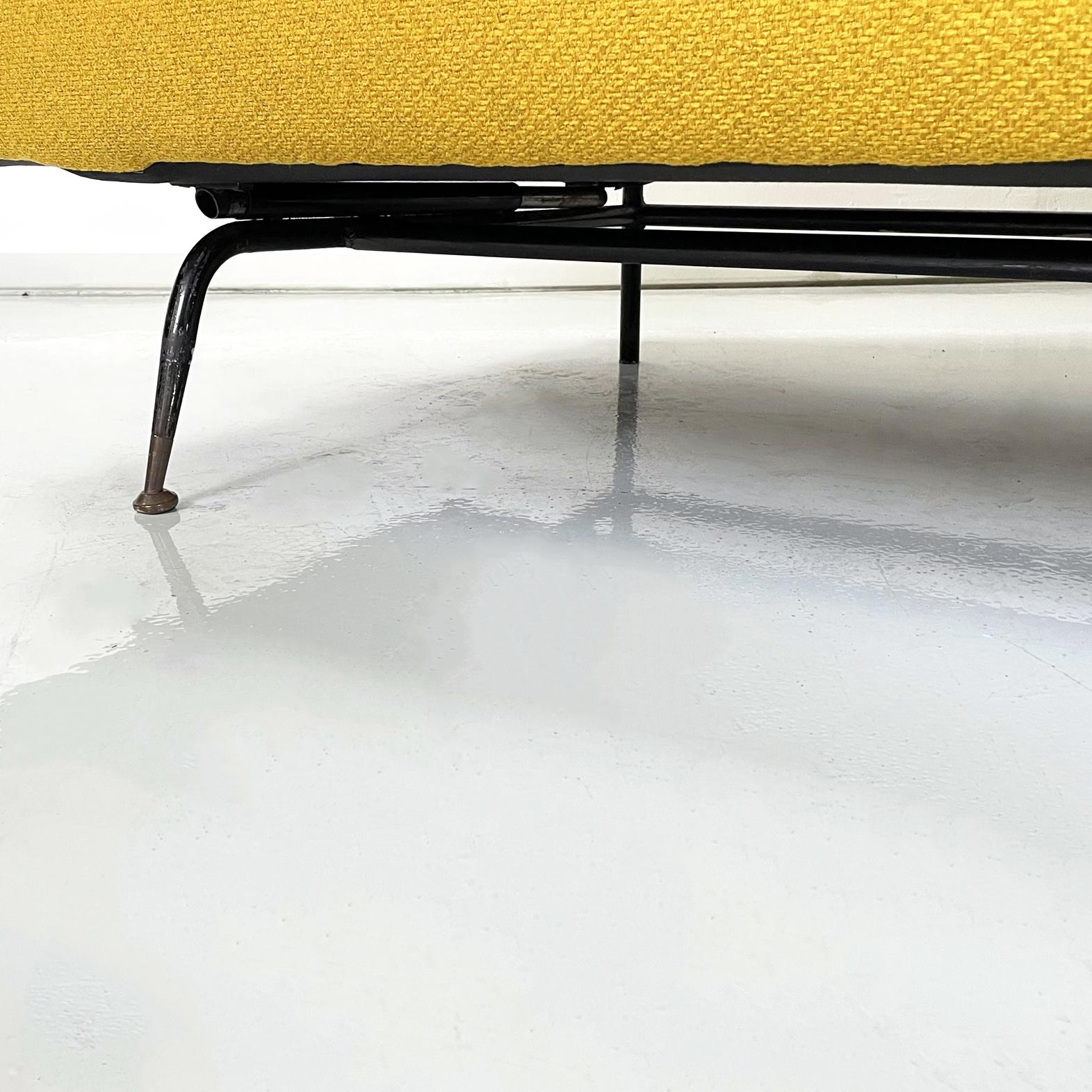 Italian Mid-Century Modern Sofa and Bed in Yellow Fabric and Black Metal, 1960s 13