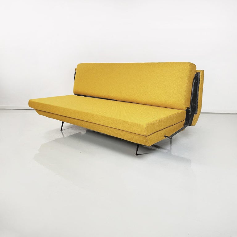 Italian MidCentury Modern Sofa and Bed in Yellow Fabric and Black