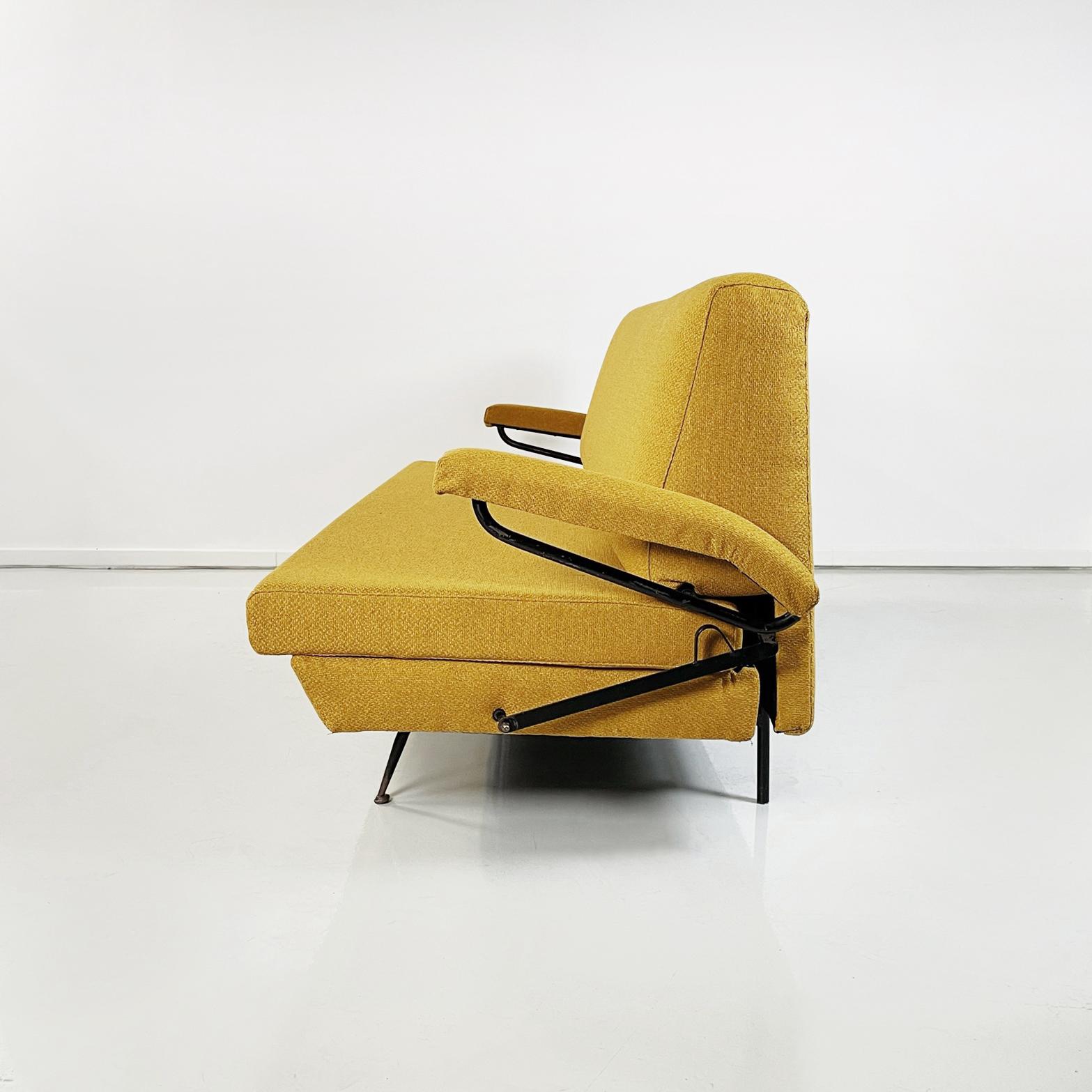 Mid-20th Century Italian Mid-Century Modern Sofa and Bed in Yellow Fabric and Black Metal, 1960s