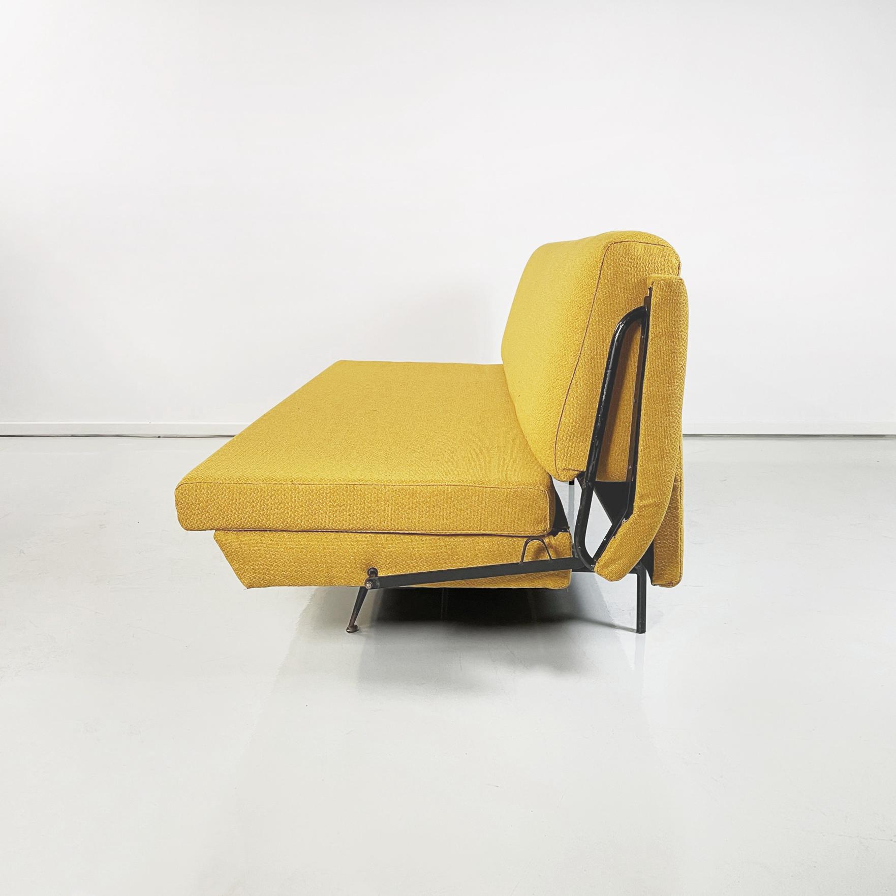 Italian Mid-Century Modern Sofa and Bed in Yellow Fabric and Black Metal, 1960s 1