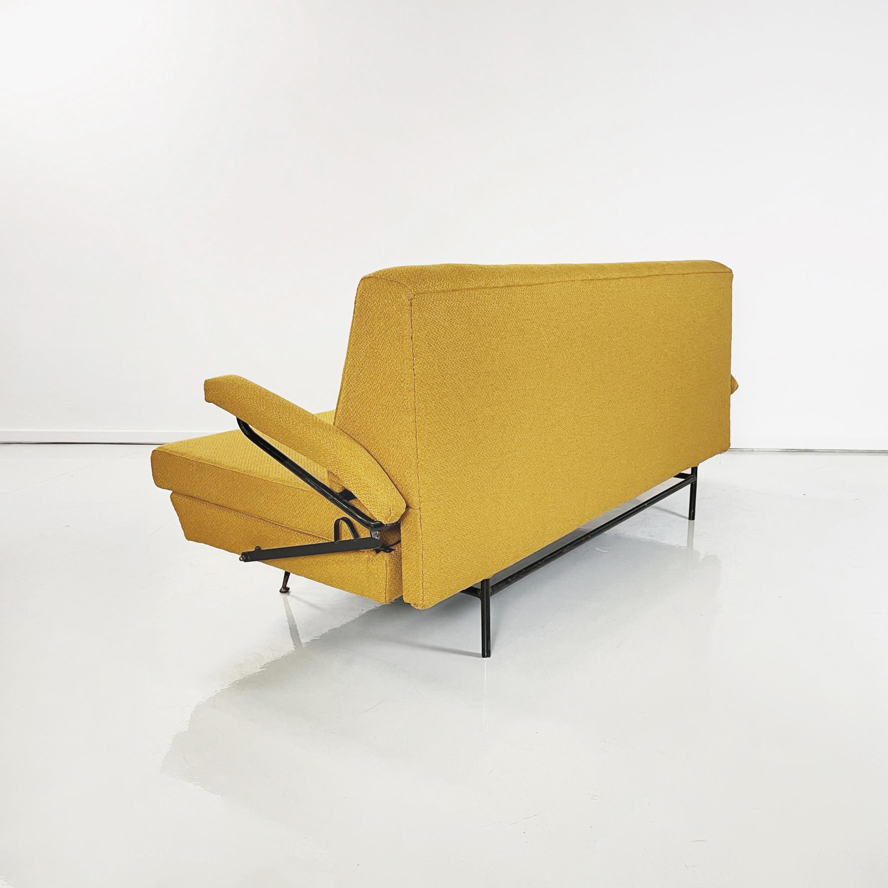 Italian Mid-Century Modern Sofa and Bed in Yellow Fabric and Black Metal, 1960s 2