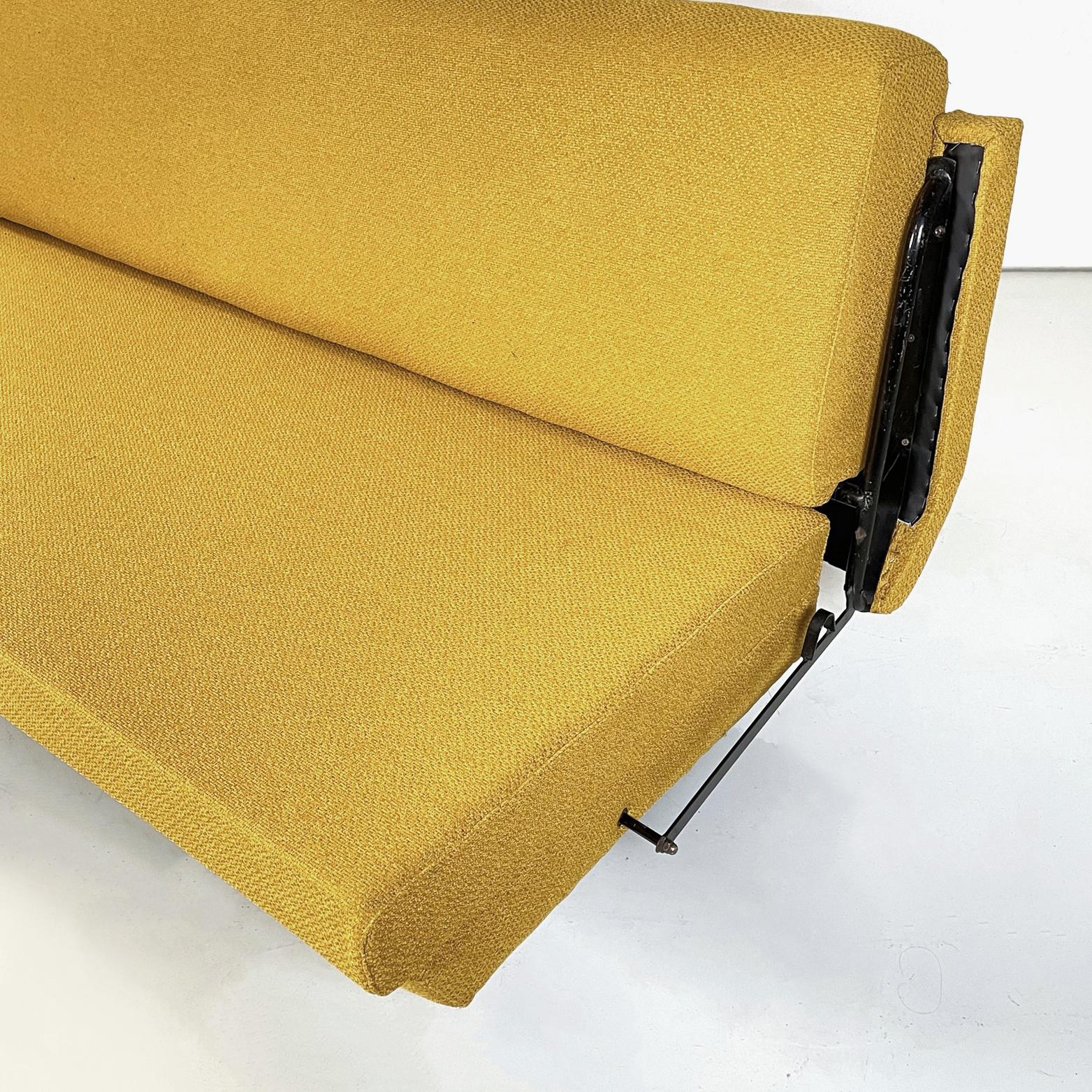 Italian Mid-Century Modern Sofa and Bed in Yellow Fabric and Black Metal, 1960s 4