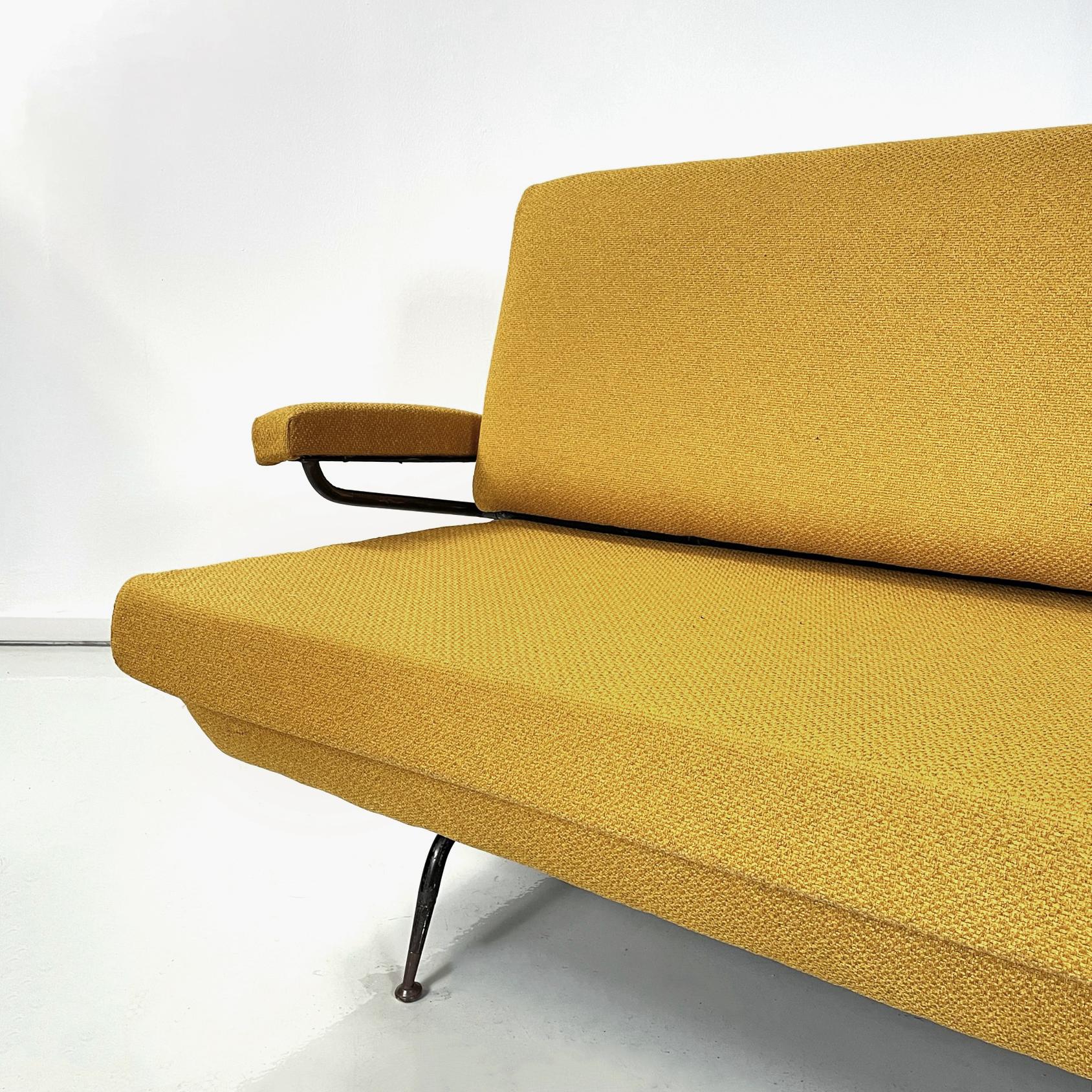 Italian Mid-Century Modern Sofa and Bed in Yellow Fabric and Black Metal, 1960s 5