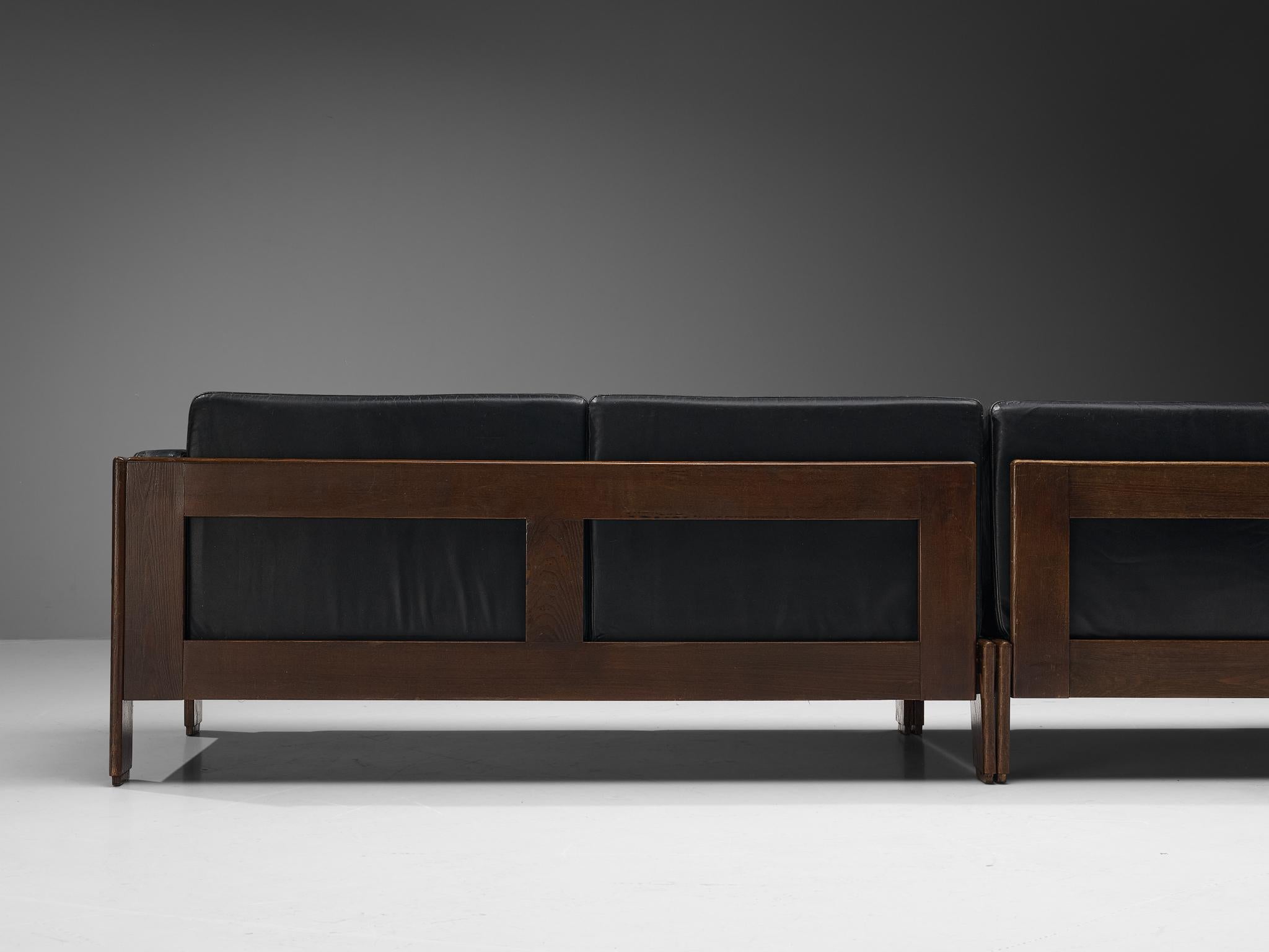 Italian Mid-Century Modern Sofa in Ash and Black Leather  For Sale 1