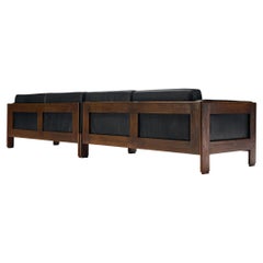 Retro Italian Mid-Century Modern Sofa in Ash and Black Leather 