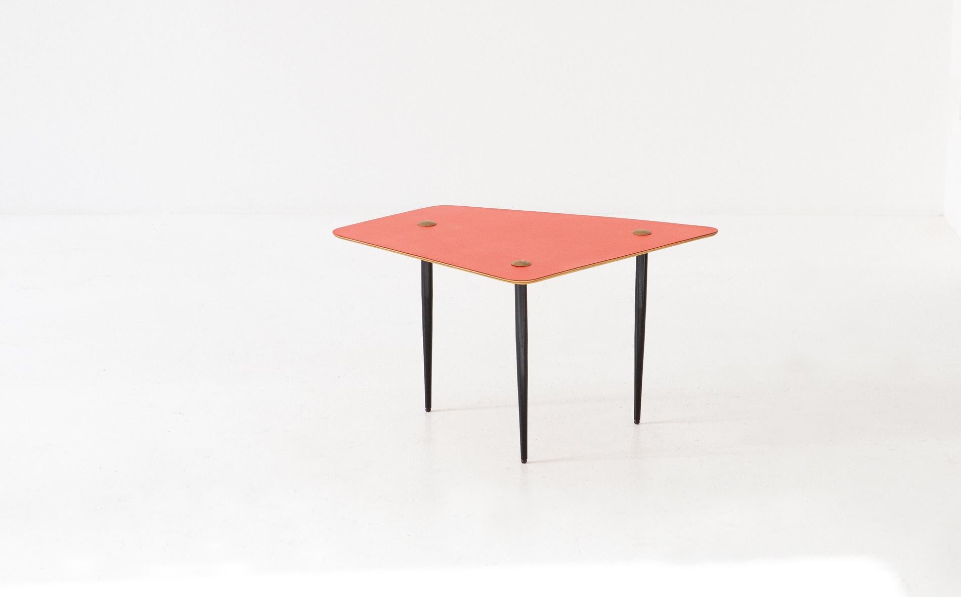 Mid-20th Century Italian Mid-Century Modern Soft Red and Brass Coffee Table, 1950s