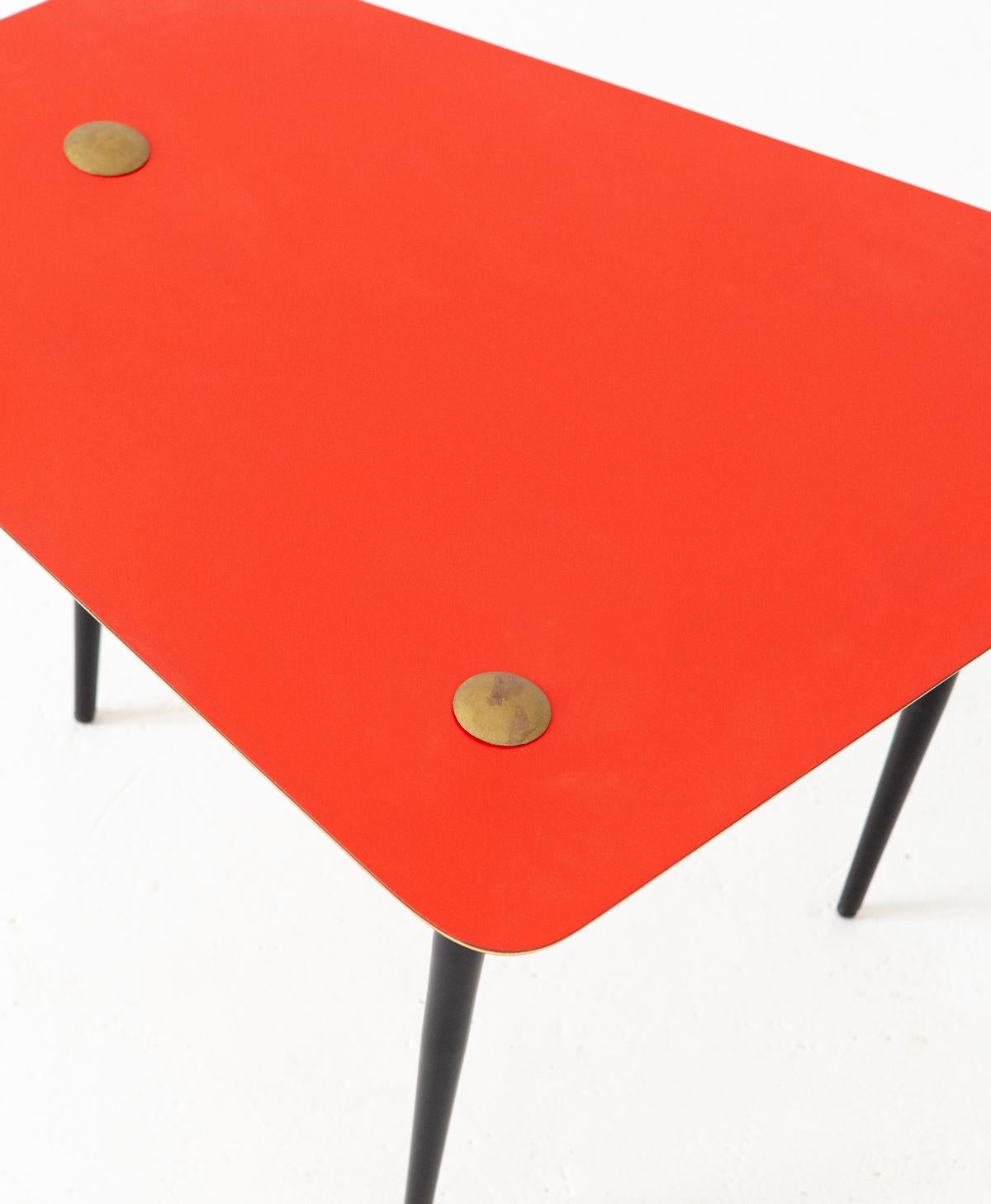 Italian Mid-Century Modern Soft Red and Brass Coffee Table, 1950s 1