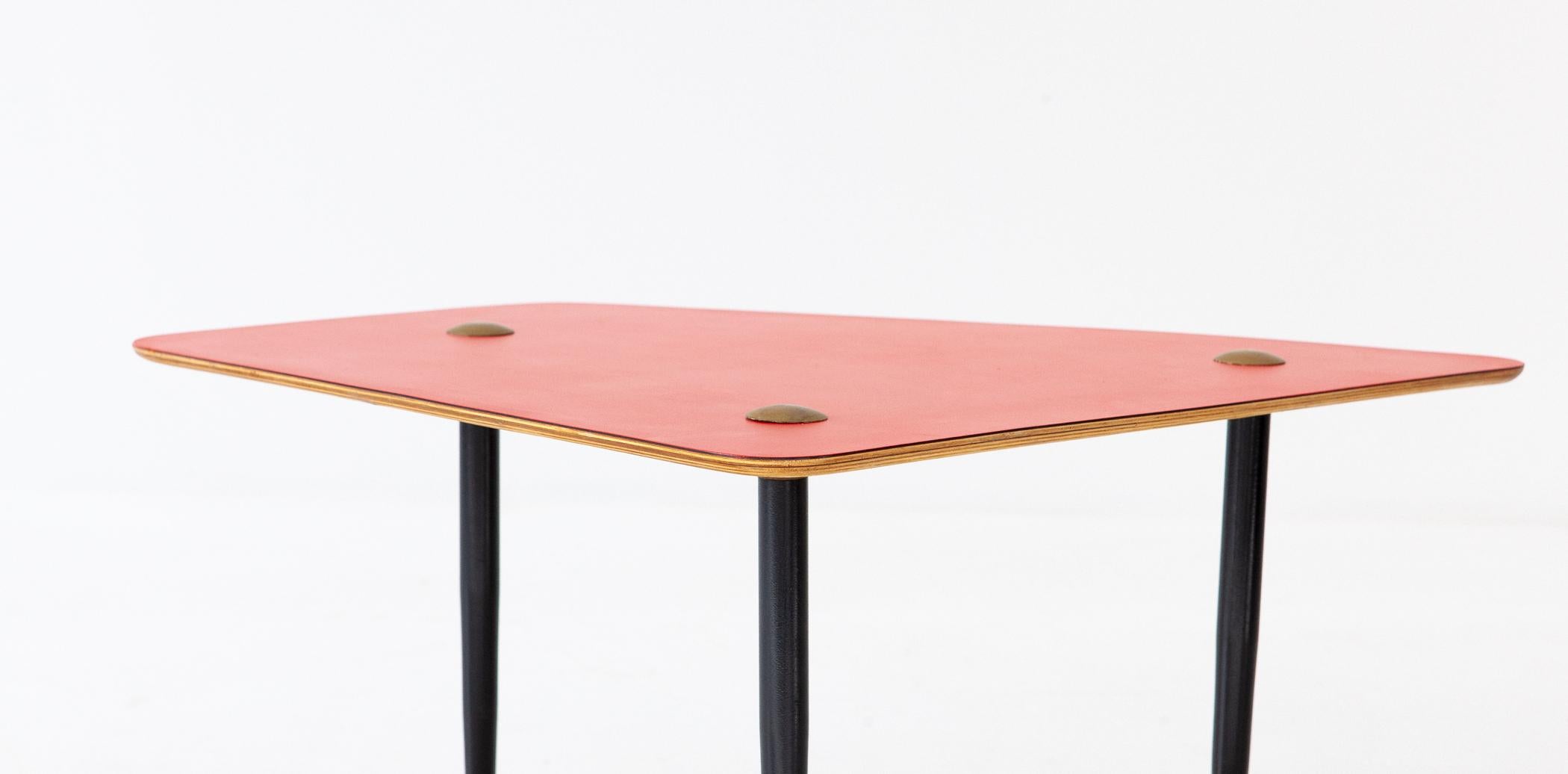 Italian Mid-Century Modern Soft Red and Brass Coffee Table, 1950s 2