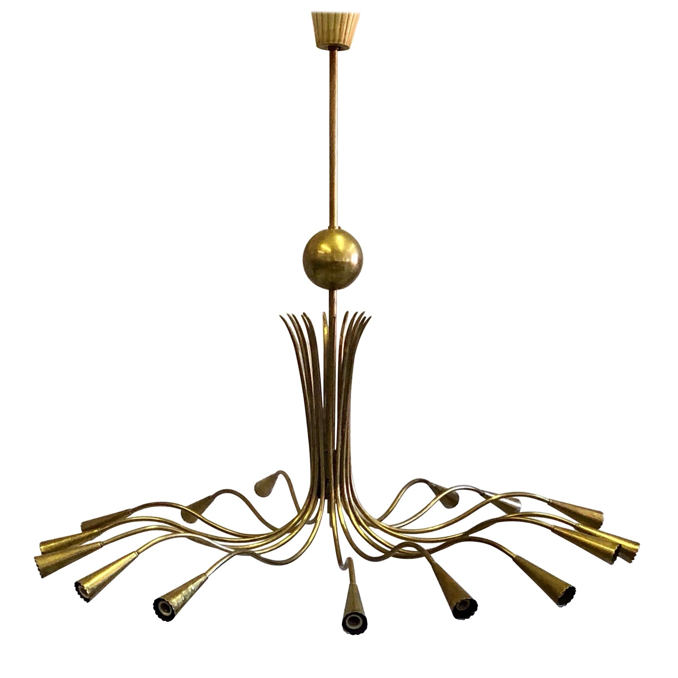 Italian Mid-Century Modern Solid Brass Pendant / Chandelier by Stilnovo