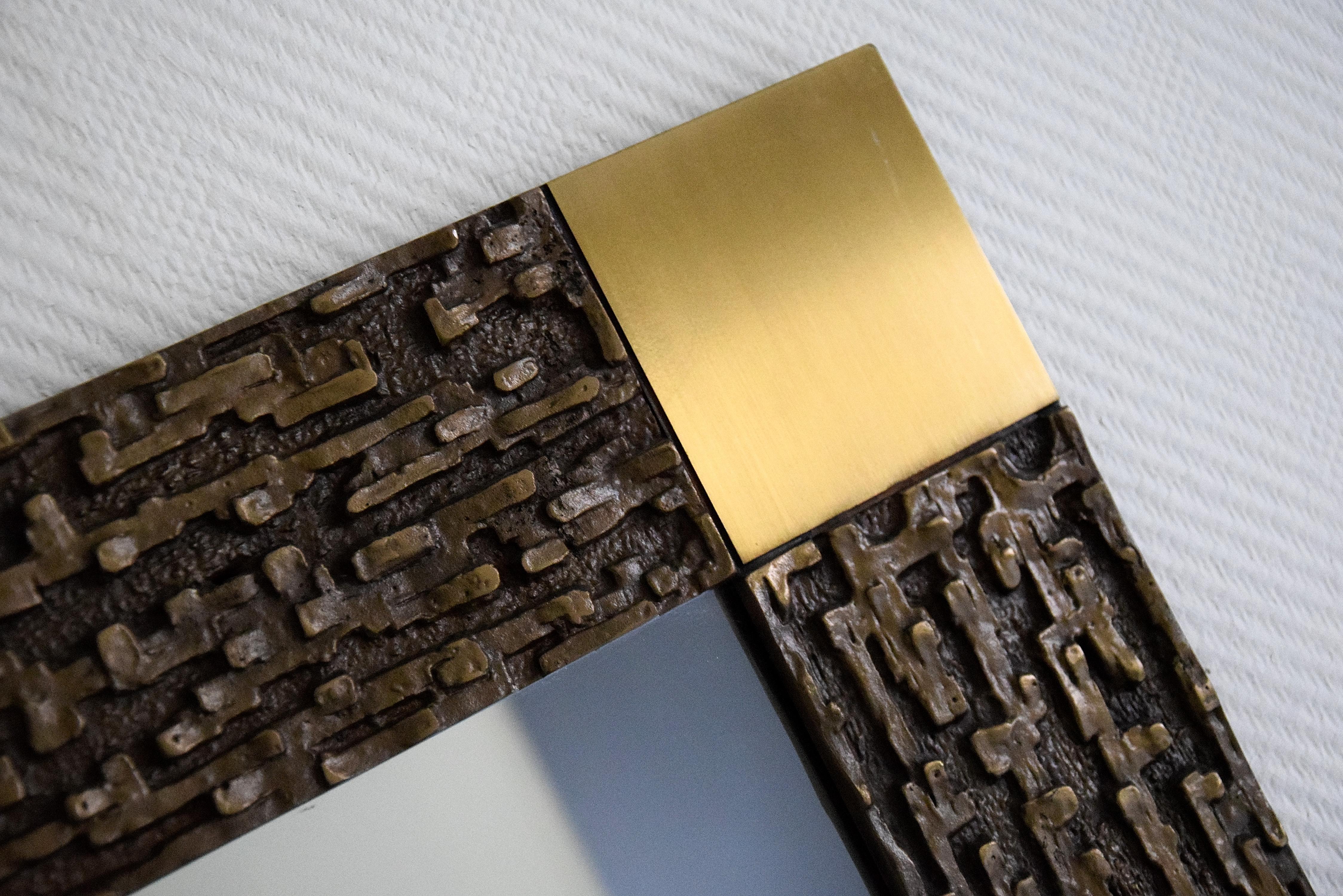 Italienischer Mid-Century Modern Massiv Bronze Quadratischer Spiegel im Angebot 5