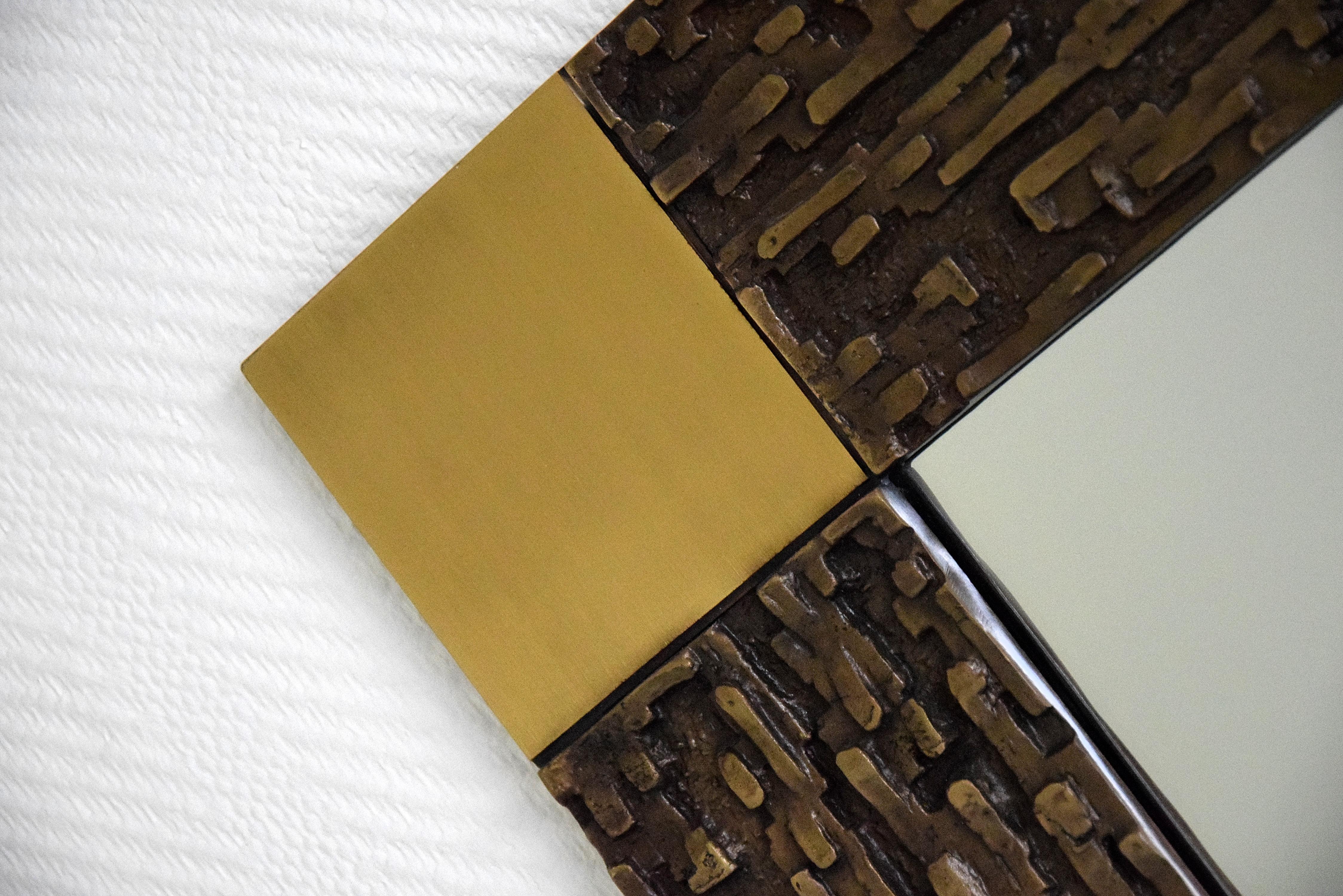 Italian Mid-Century Modern Solid Bronze Square Mirror For Sale 3