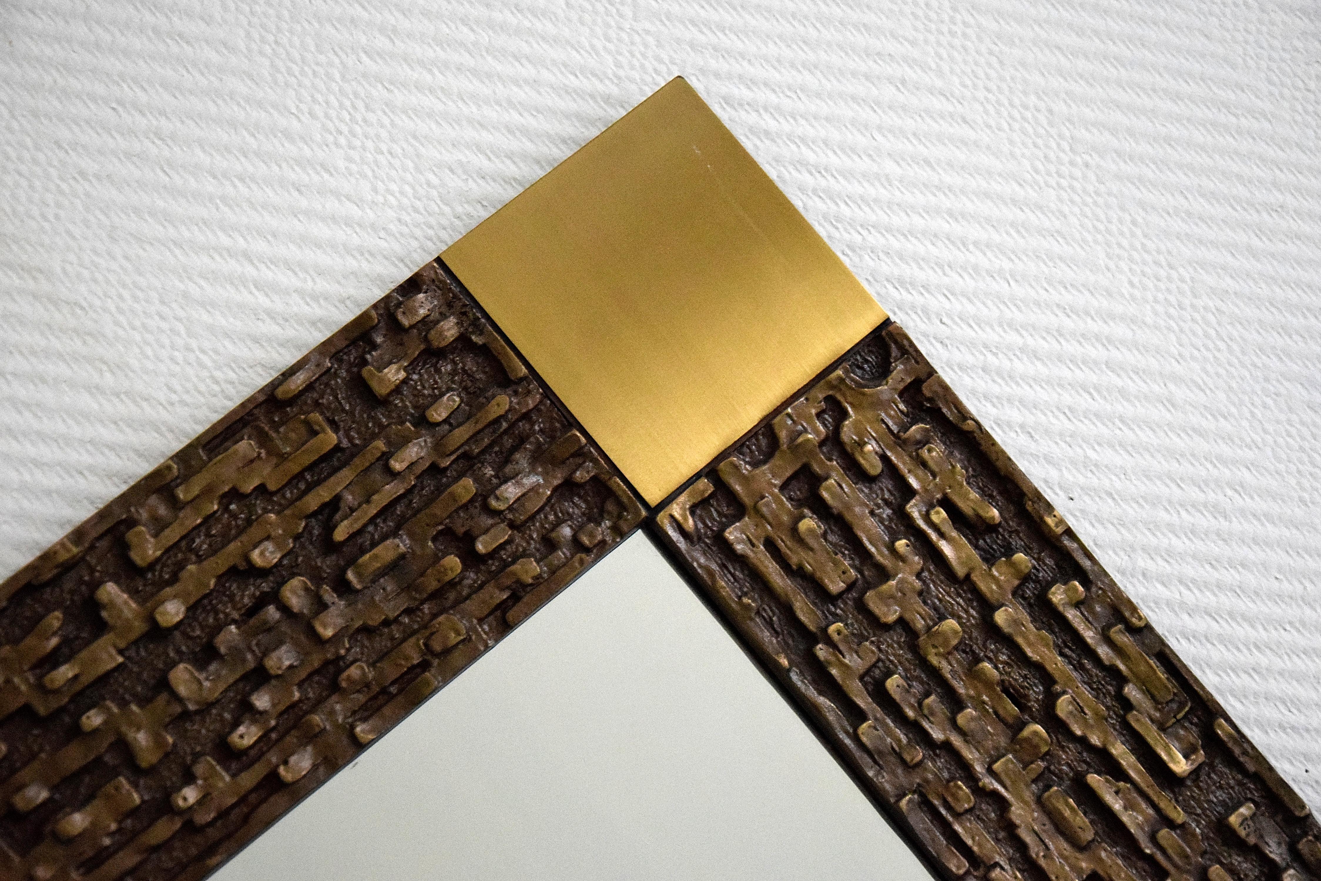 Italian Mid-Century Modern Solid Bronze Square Mirror For Sale 5