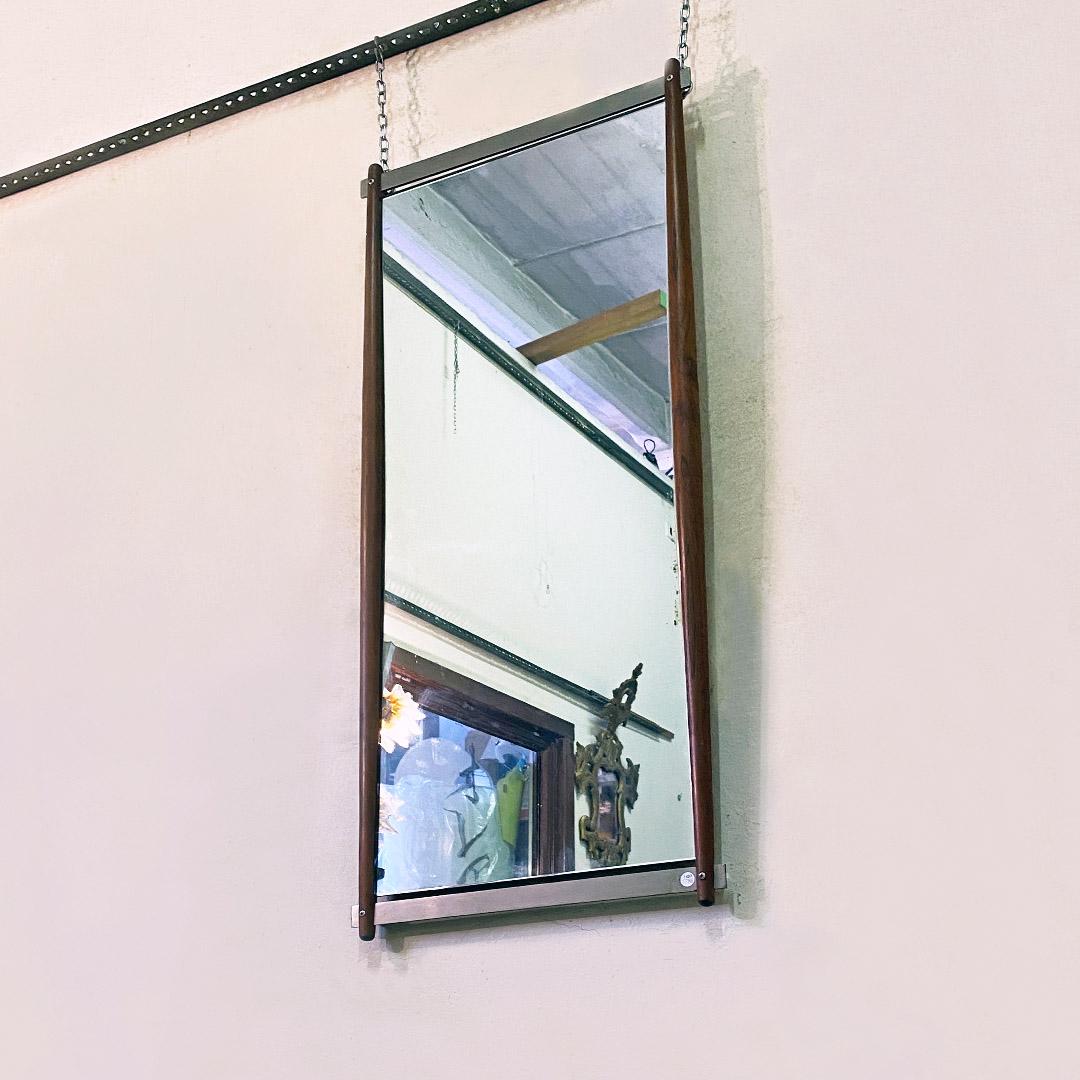 Mid-20th Century Italian Mid Century Modern Solid Teak and Steel Wall Mirror by Stildomus, 1960s