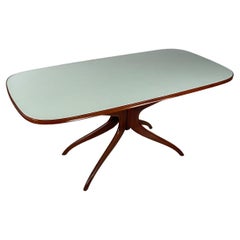 Vintage Italian mid century modern solid wood and back-painted glass dining table, 1960s