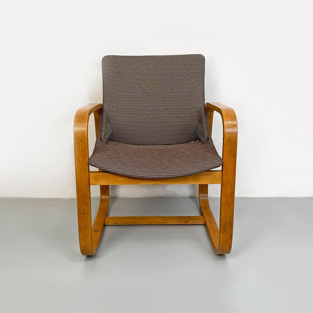 Mid-20th Century Italian Mid-Century Modern Solid Wood and Grey Fabric Armchairs, 1960s For Sale
