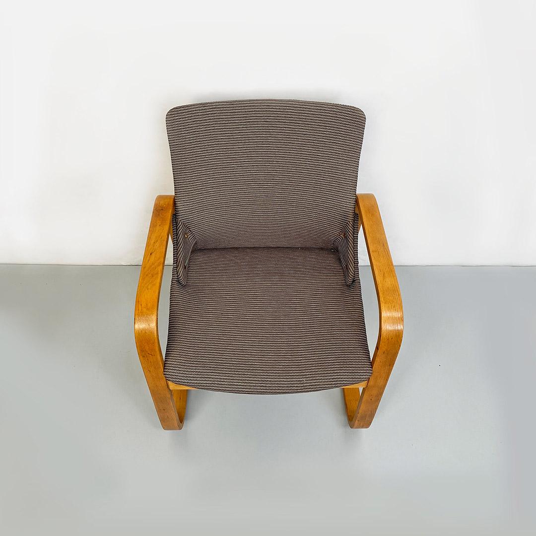 Italian Mid-Century Modern Solid Wood and Grey Fabric Armchairs, 1960s For Sale 1