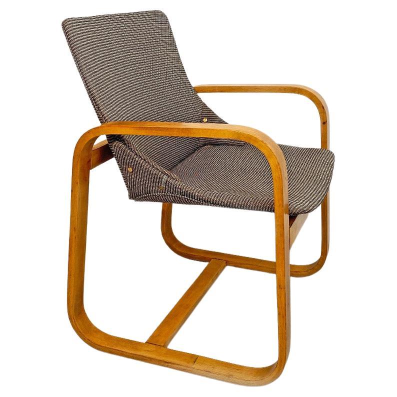Italienische Sessel aus Massivholz und grauem Stoff aus der Mitte des Jahrhunderts, 1960er Jahre
