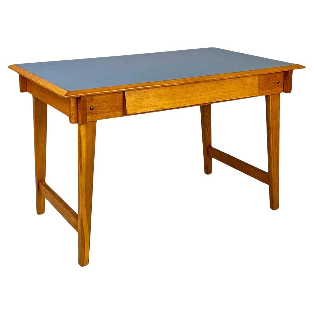 Italian mid-century modern solid wood and light blue laminate desk, 1960s