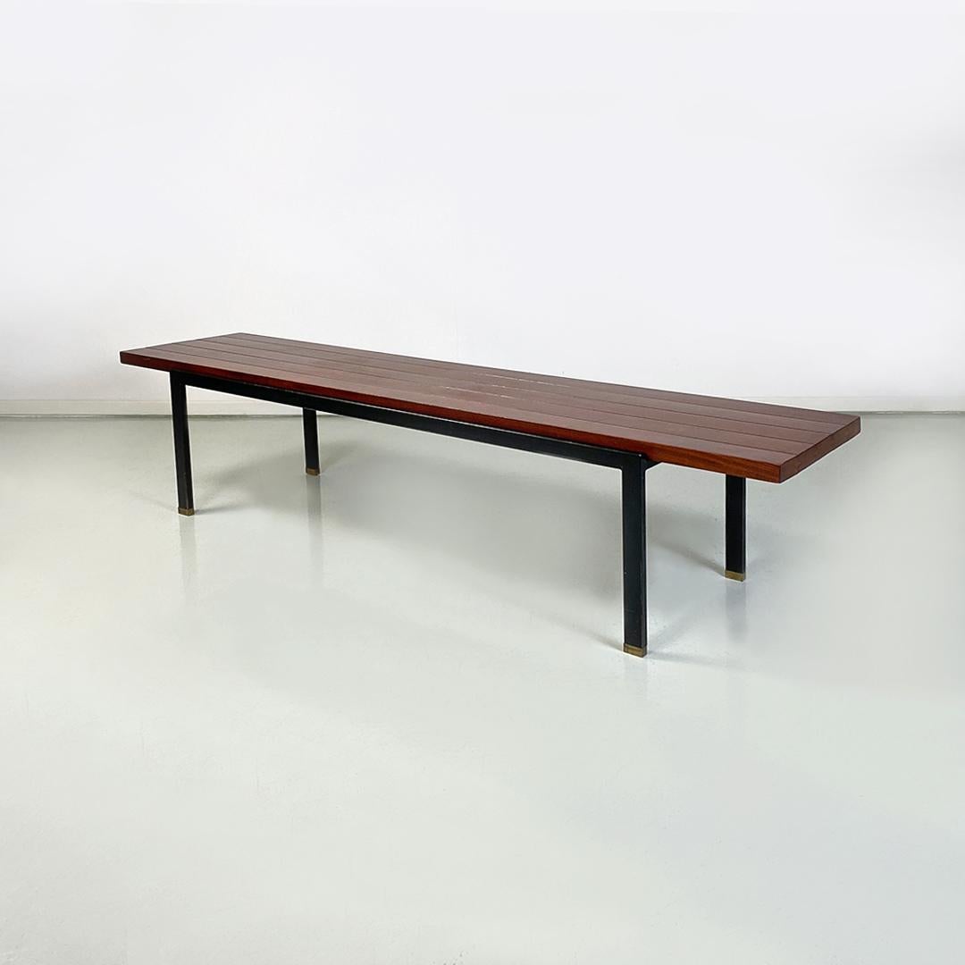 Italian Mid-Century Modern Solid Wood, Black Metal Brass Medium Size Bench 1960s In Good Condition For Sale In MIlano, IT