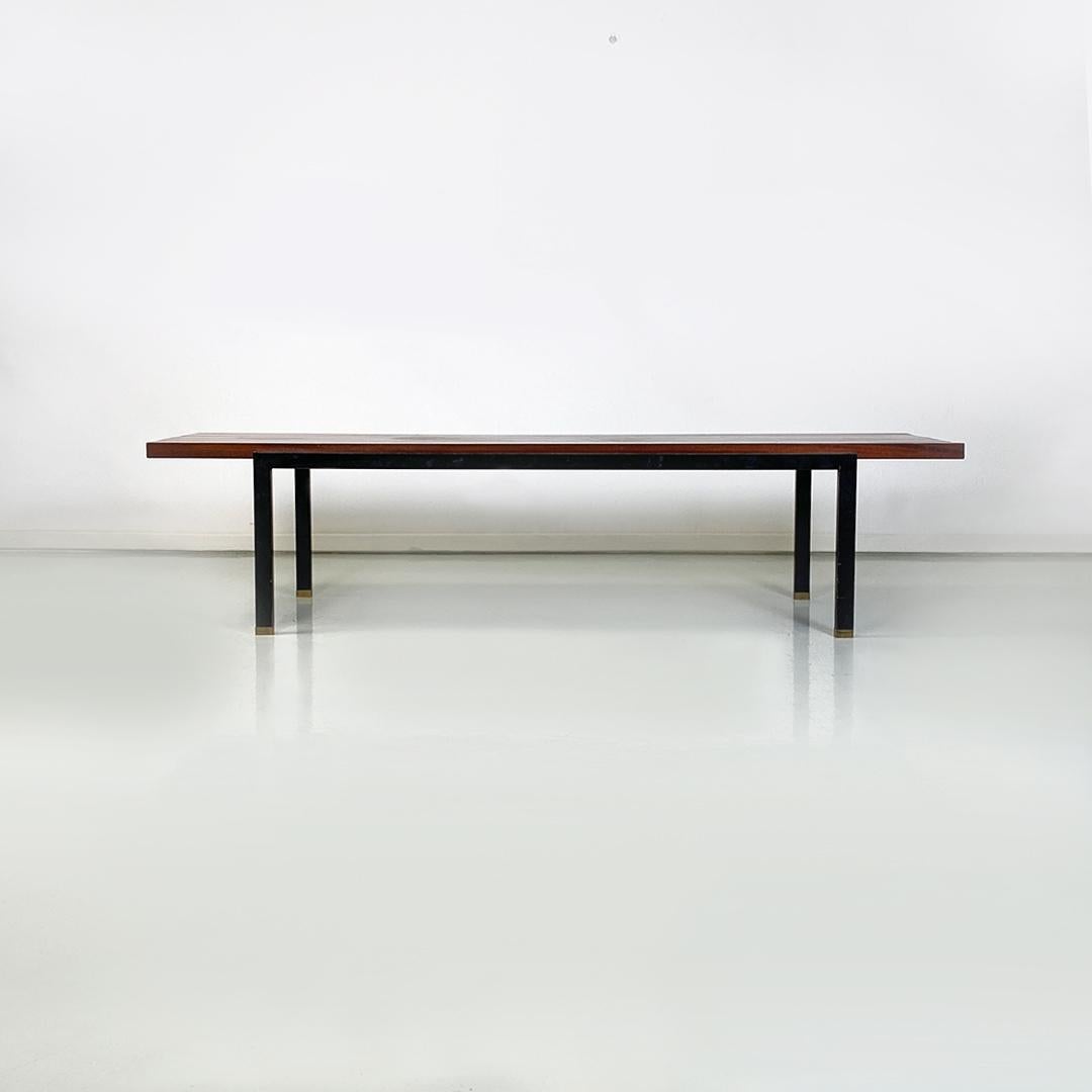 Mid-20th Century Italian Mid-Century Modern Solid Wood, Black Metal Brass Medium Size Bench 1960s For Sale