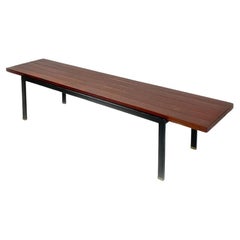 Vintage Italian Mid-Century Modern Solid Wood, Black Metal Brass Medium Size Bench 1960s