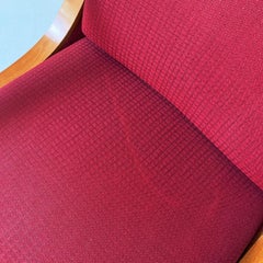 Fauteuils italiens modernes du milieu du siècle en bois massif et coton bordeaux par Knoll, années 1960