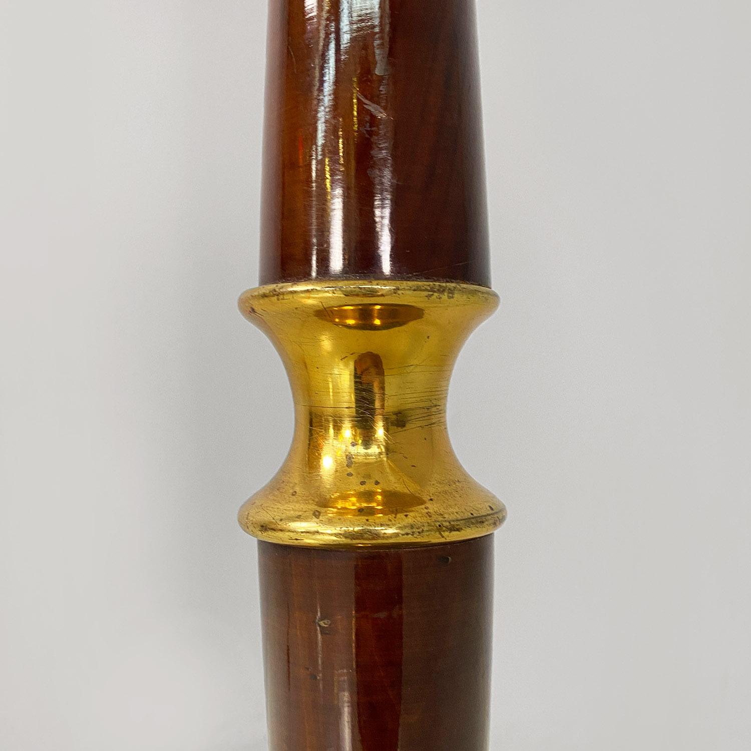 Italian mid century modern solid wood, brass and white fabric floor lamp, 1940s 4