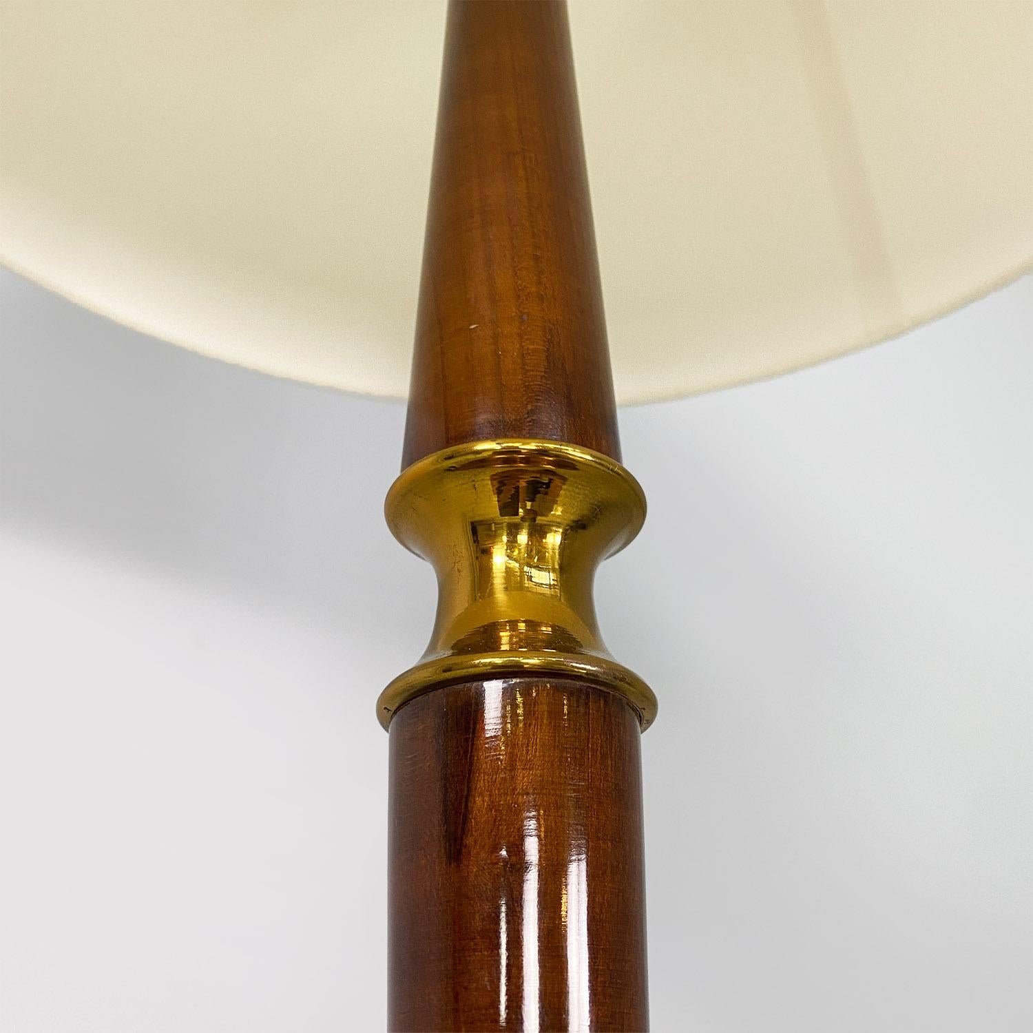 Italian mid century modern solid wood, brass and white fabric floor lamp, 1940s 5