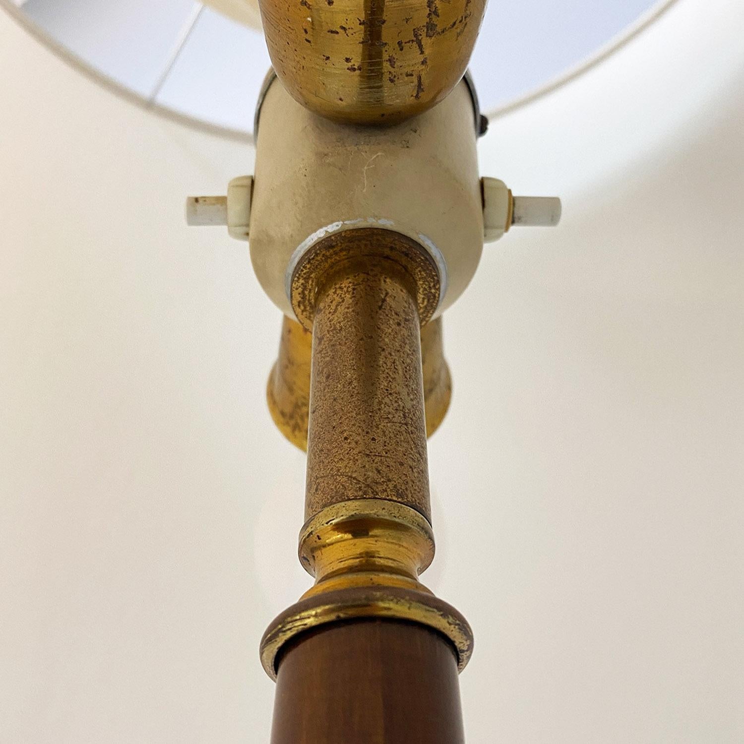 Italian mid century modern solid wood, brass and white fabric floor lamp, 1940s 6